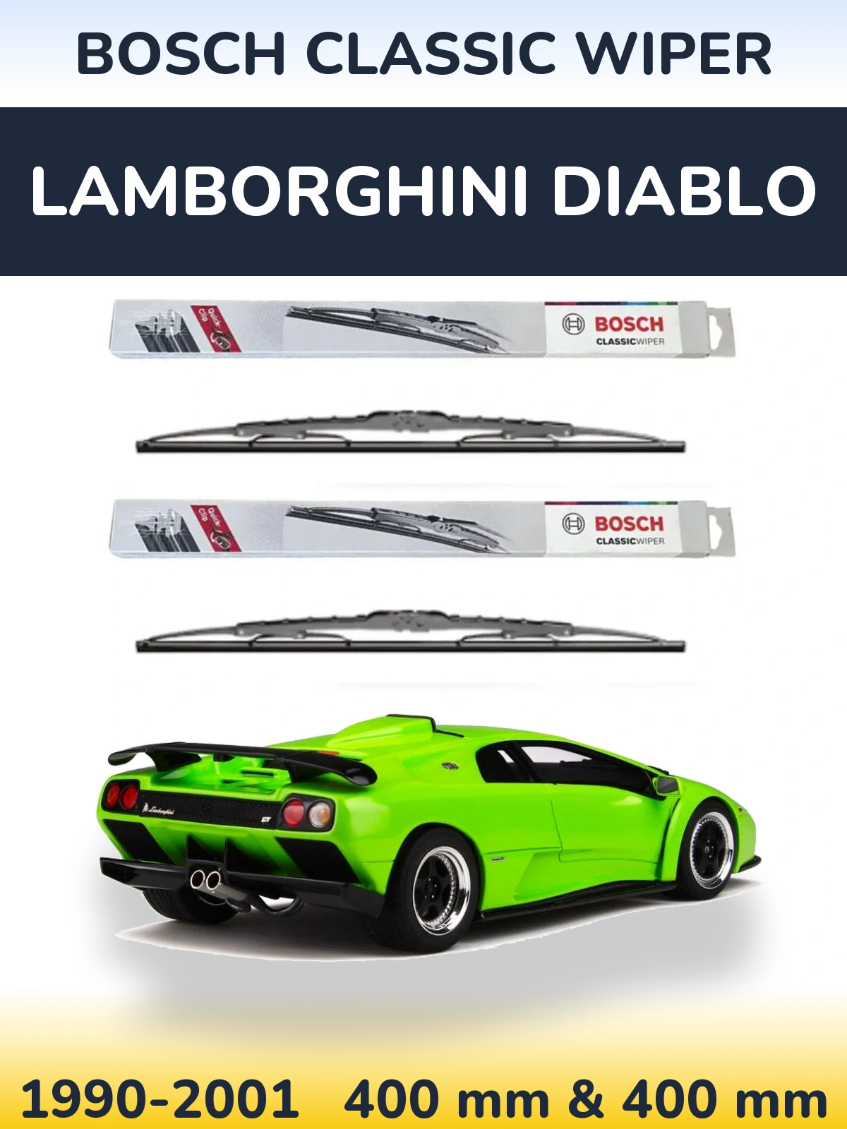 Комплект передних дворников BOSCH Classic Wiper 400 & 400 мм для Lamborghini Diablo 1990-2001