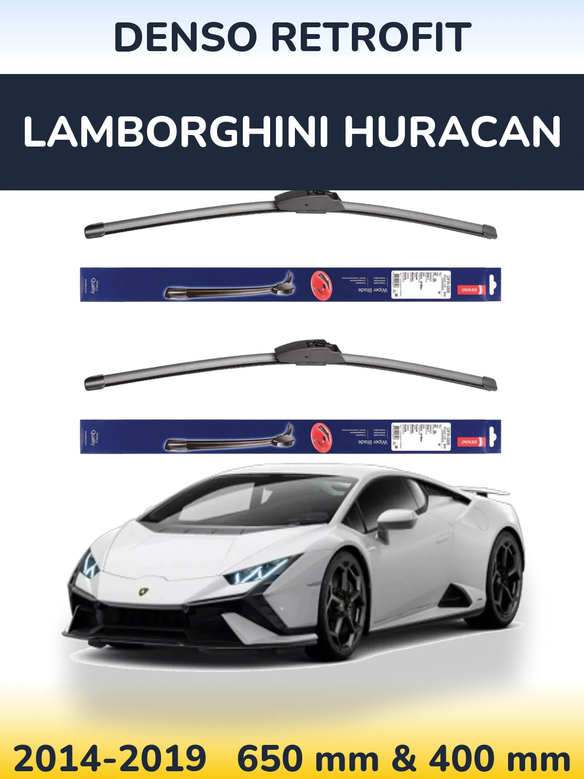 Komplet przednich wycieraczek Denso Retrofit 650 & 400 mm do Lamborghini Huracan 2014-2019