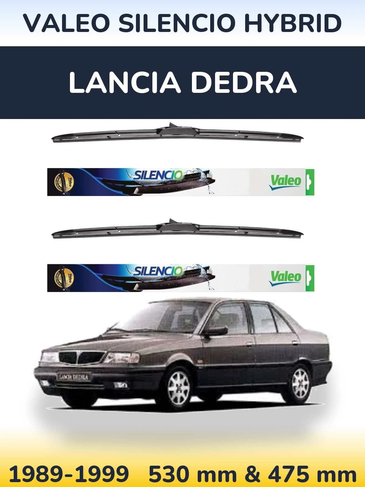 Komplet przednich wycieraczek Valeo Silencio Hybrid 530 & 475 mm do Lancia Dedra 1989-1999
