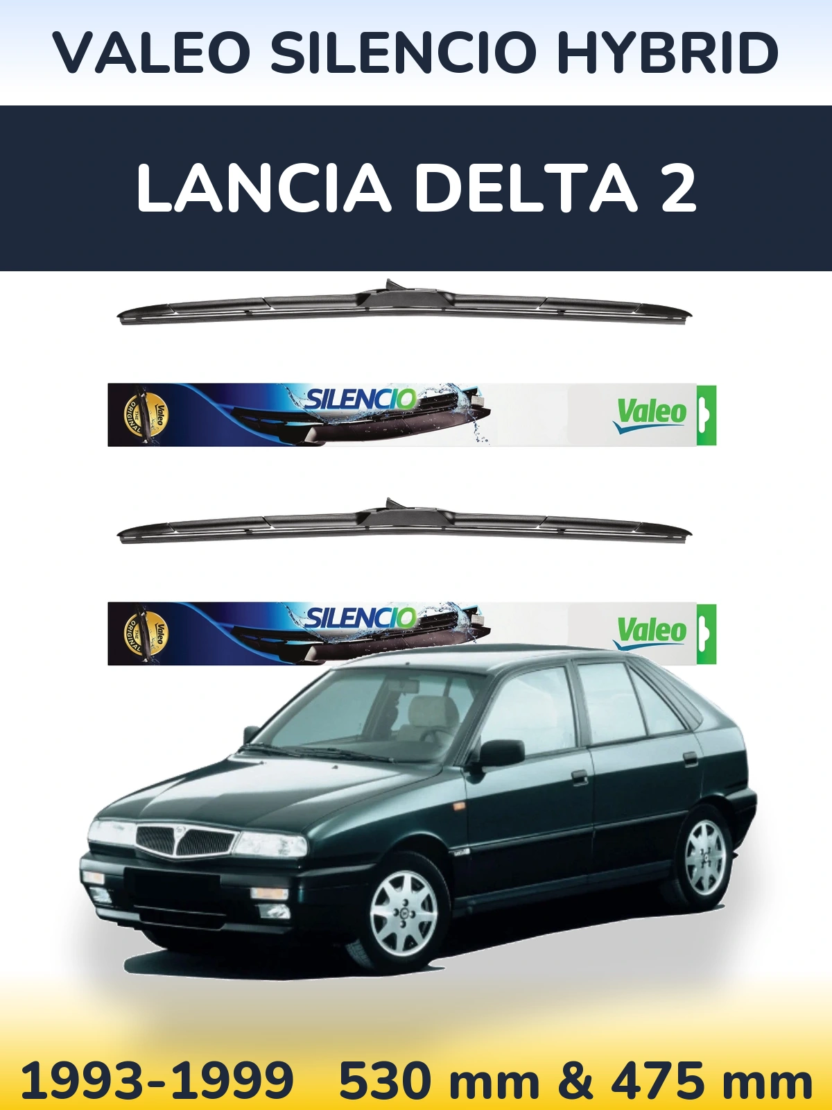 Комплект передних дворников Valeo Silencio Hybrid 530 & 475 мм для Lancia Delta 2 1993-1999
