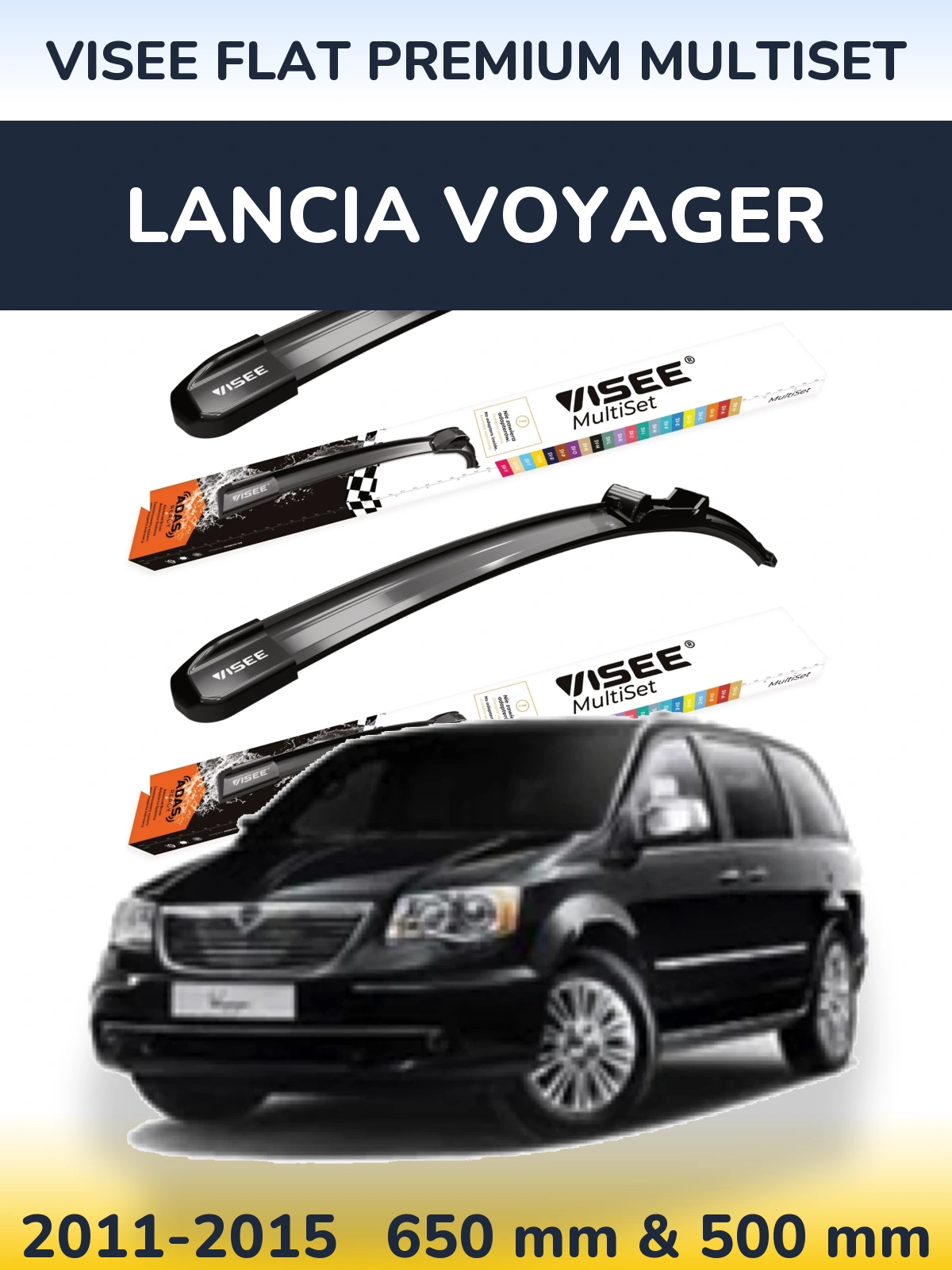 Комплект передних дворников VISEE FLAT PREMIUM MultiSet 650 & 500 мм для Lancia Voyager 2011-2015