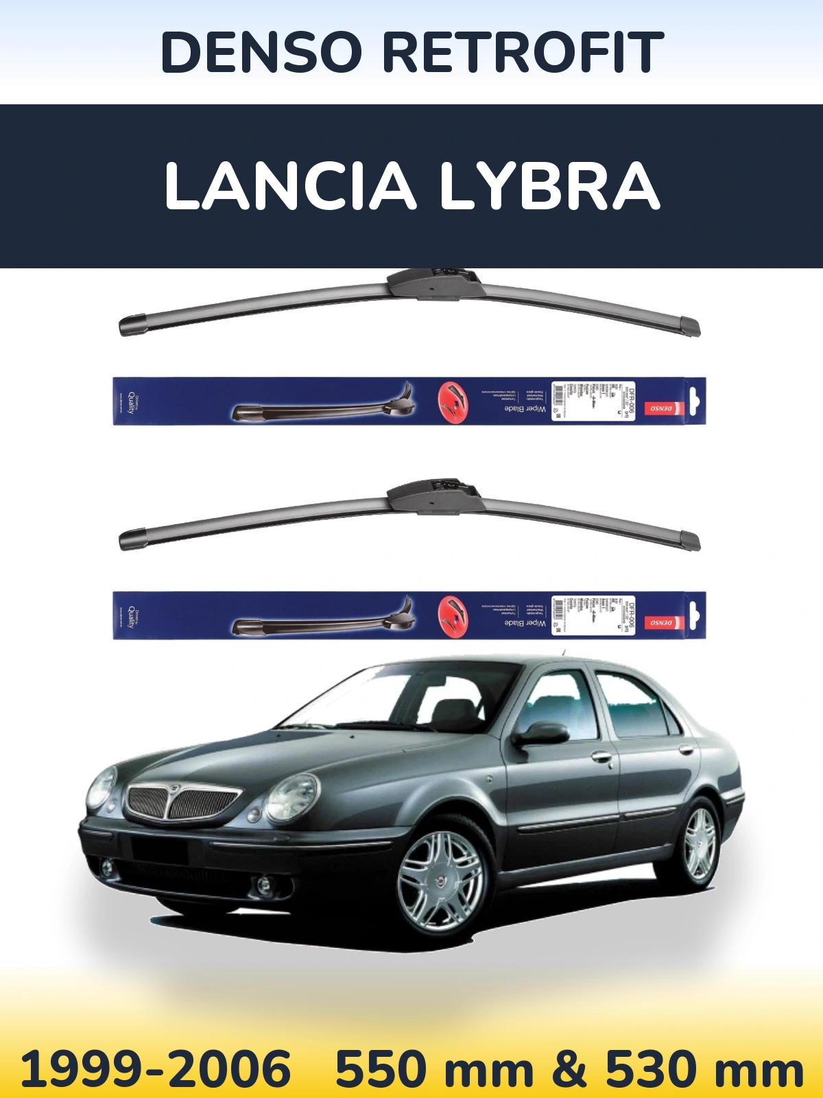 Front wiper blade set Denso Retrofit 550 & 530 mm for Lancia Lybra 1999-2006