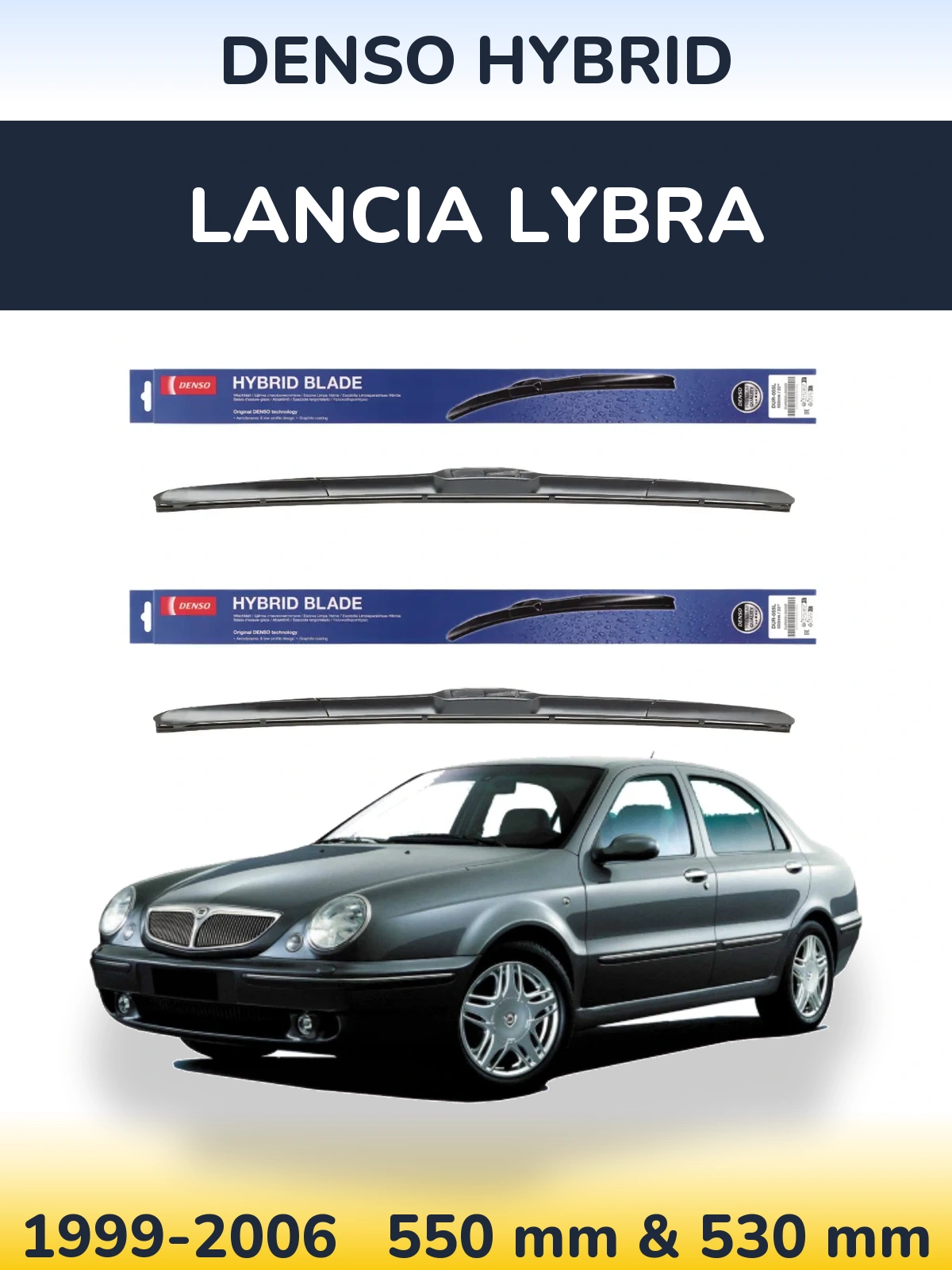 Front wiper blade set Denso Hybrid 550 & 530 mm for Lancia Lybra 1999-2006