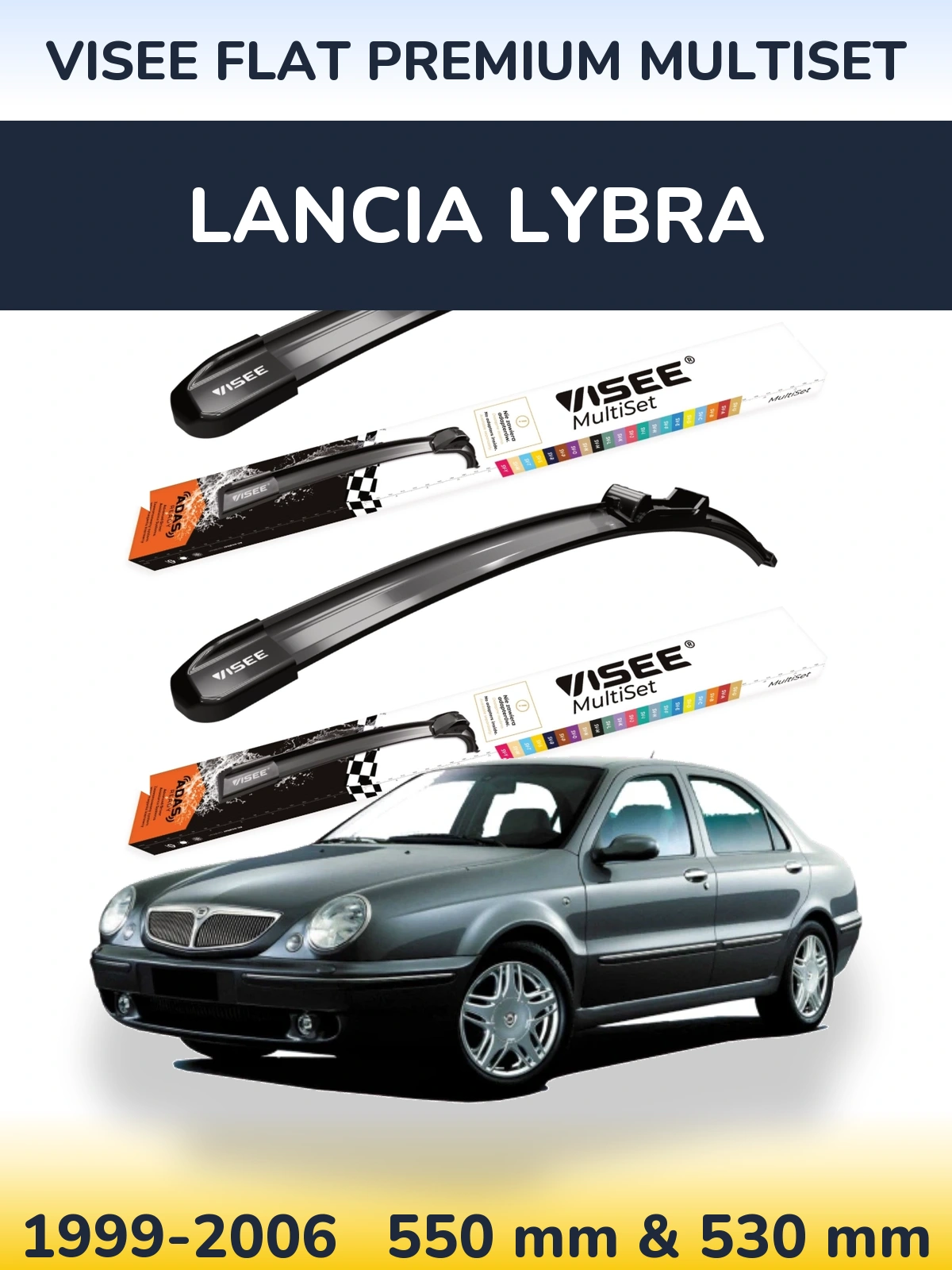 Комплект передних дворников VISEE FLAT PREMIUM MultiSet 550 & 530 мм для Lancia Lybra 1999-2006