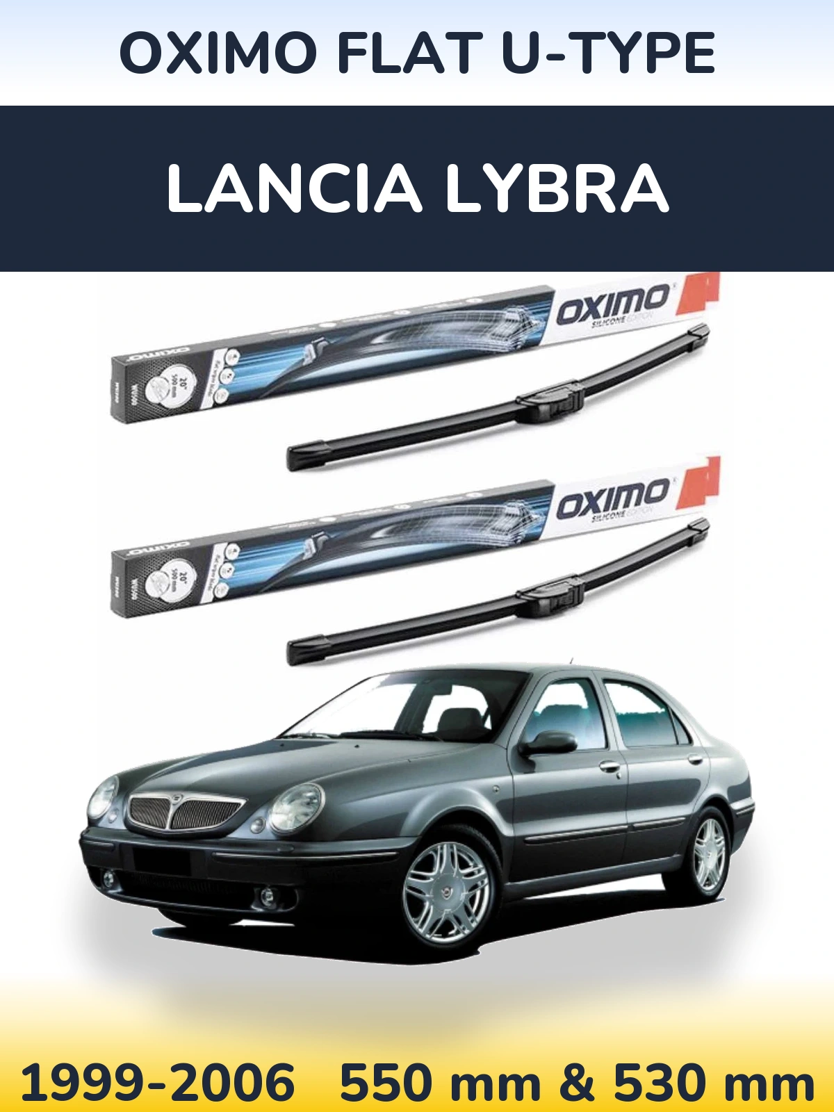 Front wiper blade set Oximo Flat U-type 550 & 530 mm for Lancia Lybra 1999-2006