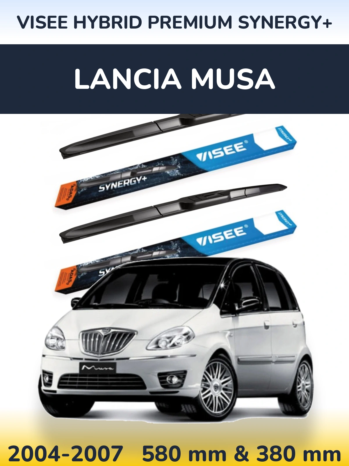 Комплект передних дворников VISEE HYBRID PREMIUM SYNERGY+ 580 & 380 мм для Lancia Musa 2004-2007