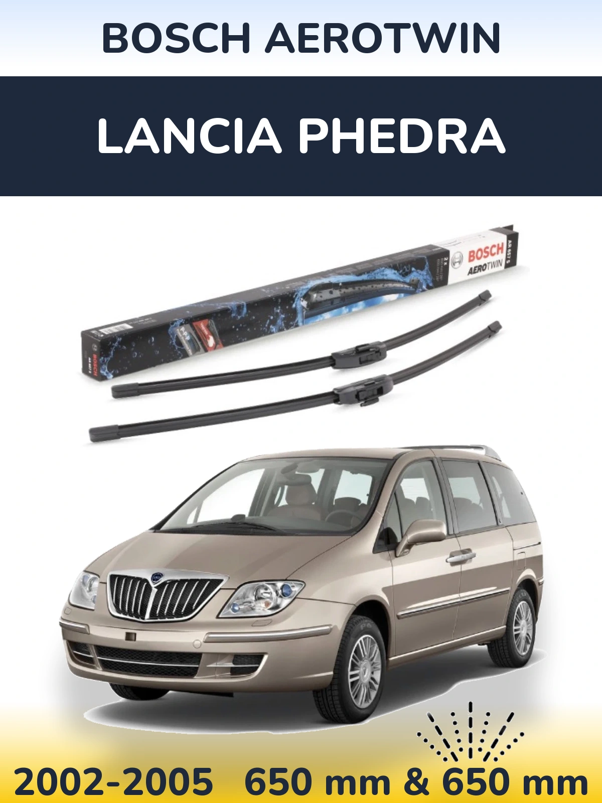 Комплект передних дворников BOSCH AeroTwin 650 & 650 мм для Lancia Phedra 2002-2005