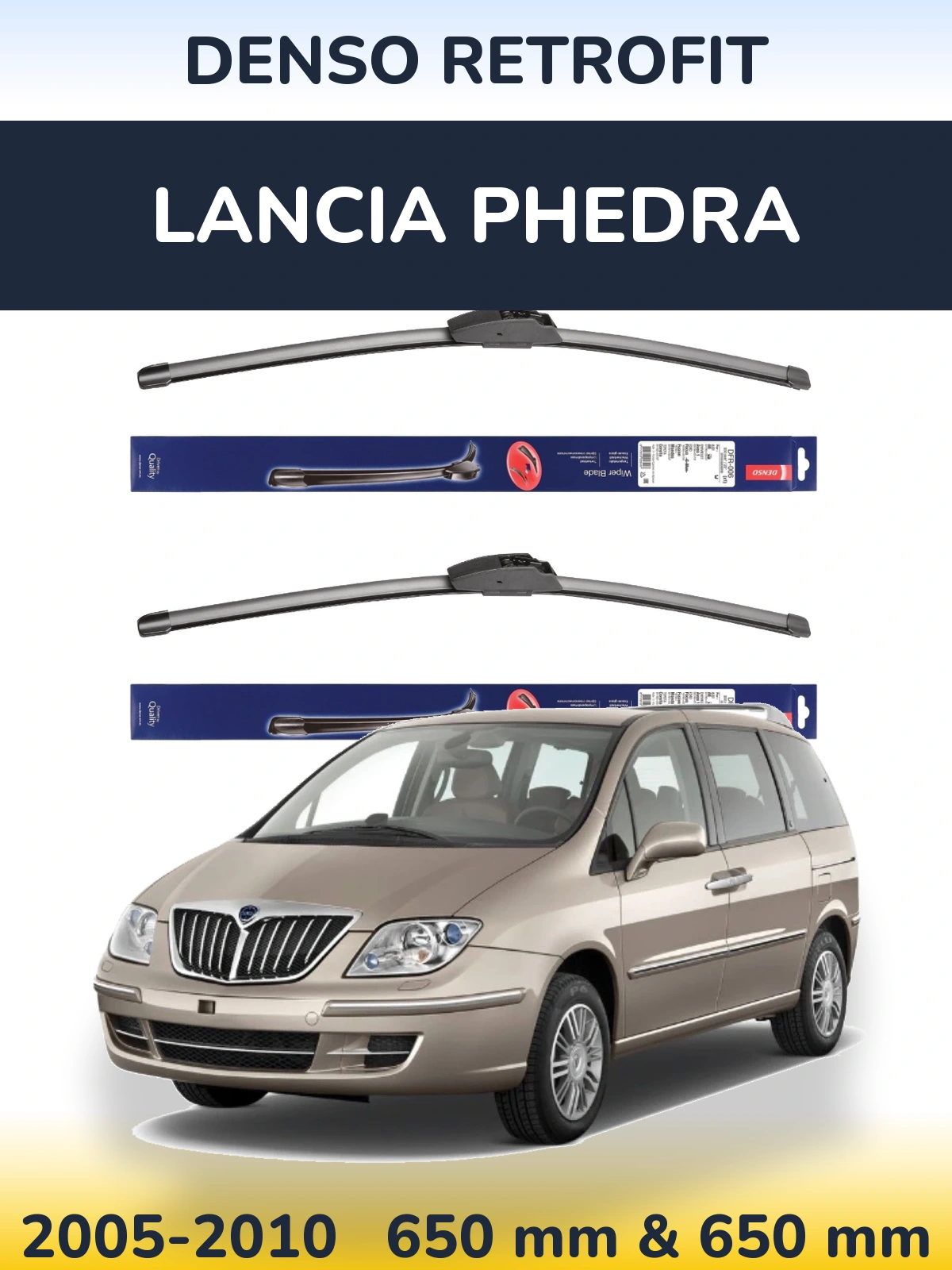 Komplet przednich wycieraczek Denso Retrofit 650 & 650 mm do Lancia Phedra 2005-2010