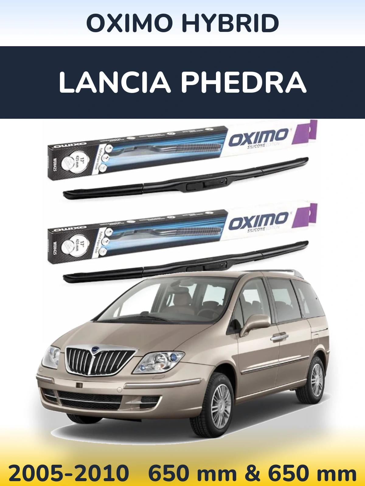 Комплект передних дворников Oximo Hybrid 650 & 650 мм для Lancia Phedra 2005-2010