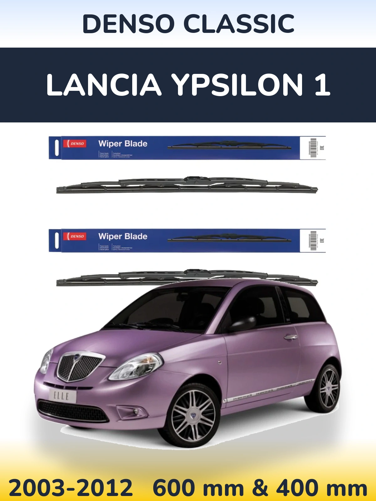 Komplet przednich wycieraczek Denso Classic 600 & 400 mm do Lancia Ypsilon 1 2003-2012
