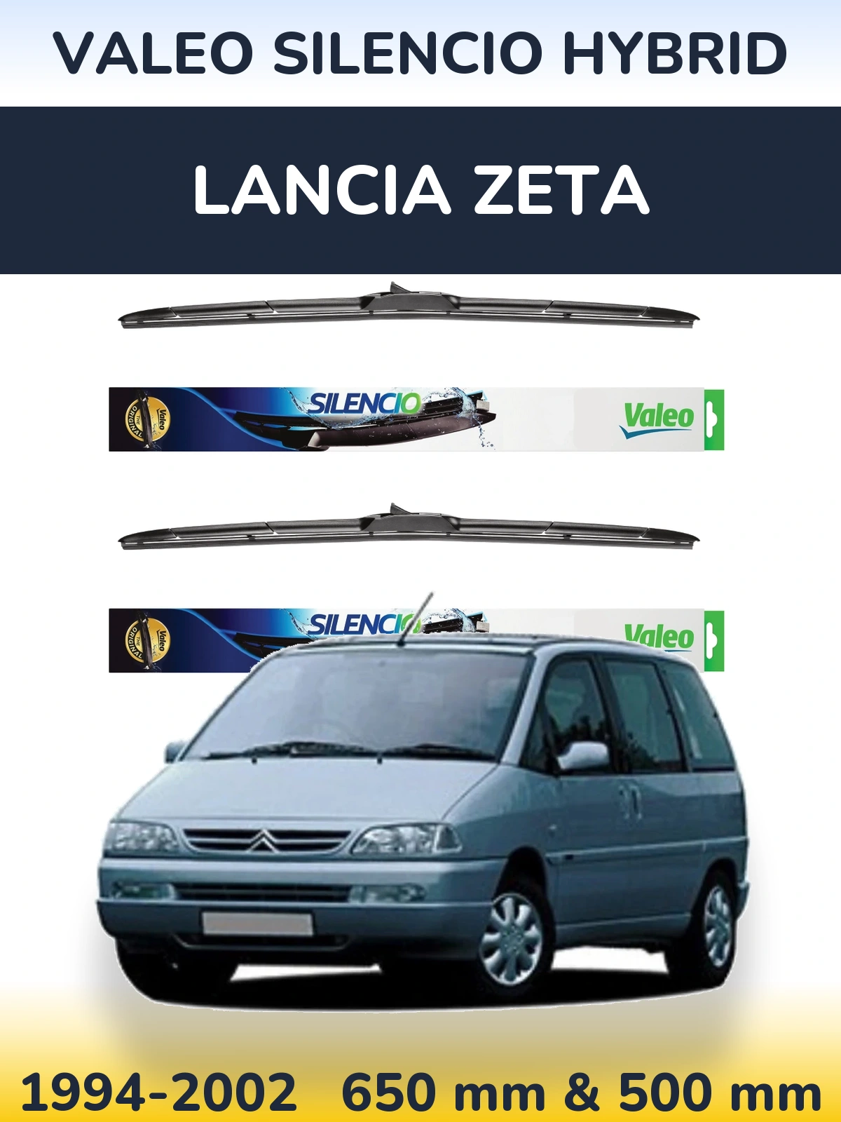 Комплект передних дворников Valeo Silencio Hybrid 650 & 500 мм для Lancia Zeta 1994-2002