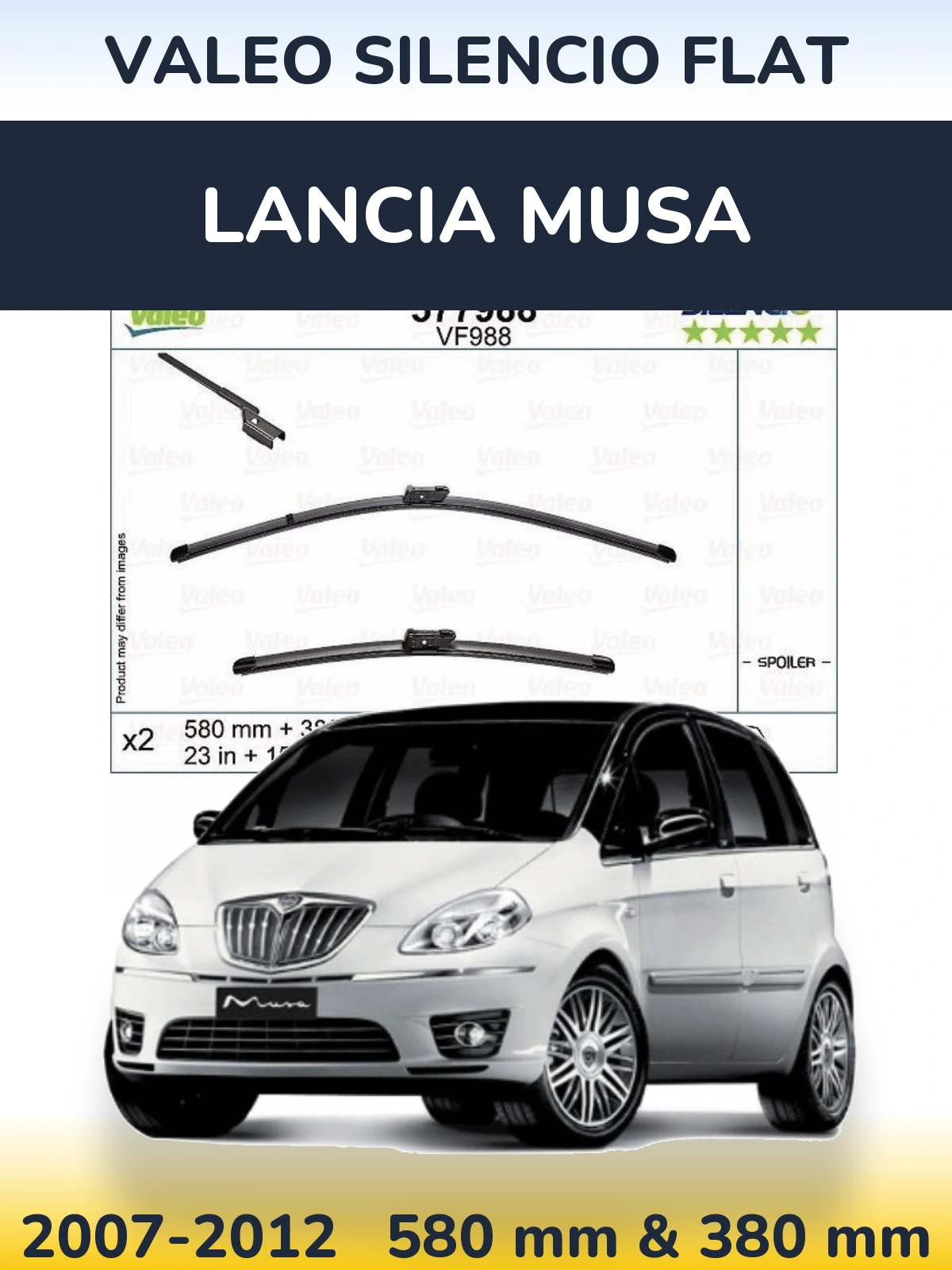 Комплект передних дворников Valeo Silencio Flat 580 & 380 мм для Lancia Musa 2007-2012