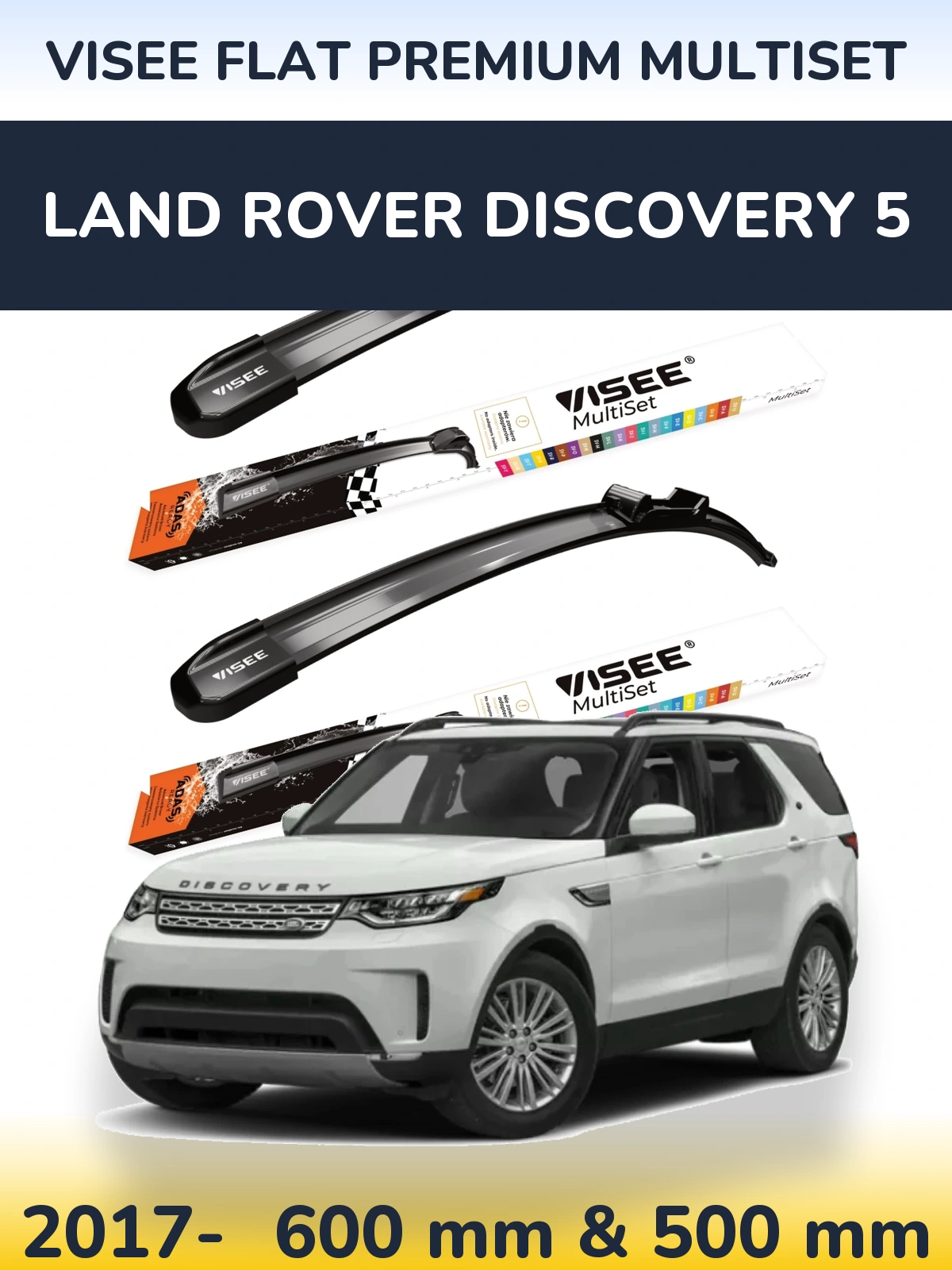 Front wiper blade set VISEE FLAT PREMIUM MultiSet 600 & 500 mm for Land Rover Discovery 5 2017-2026