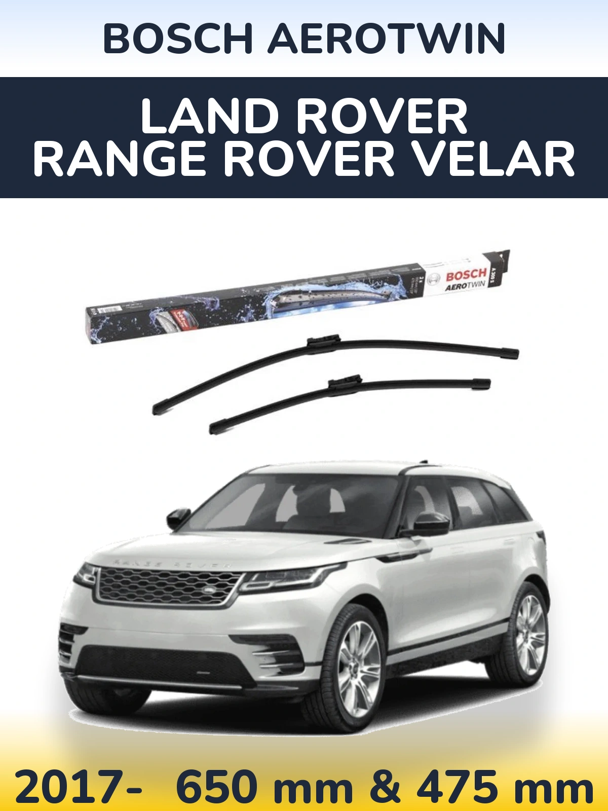 Комплект передних дворников BOSCH AeroTwin 650 & 475 мм для Land Rover Range Rover Velar 2017-2026