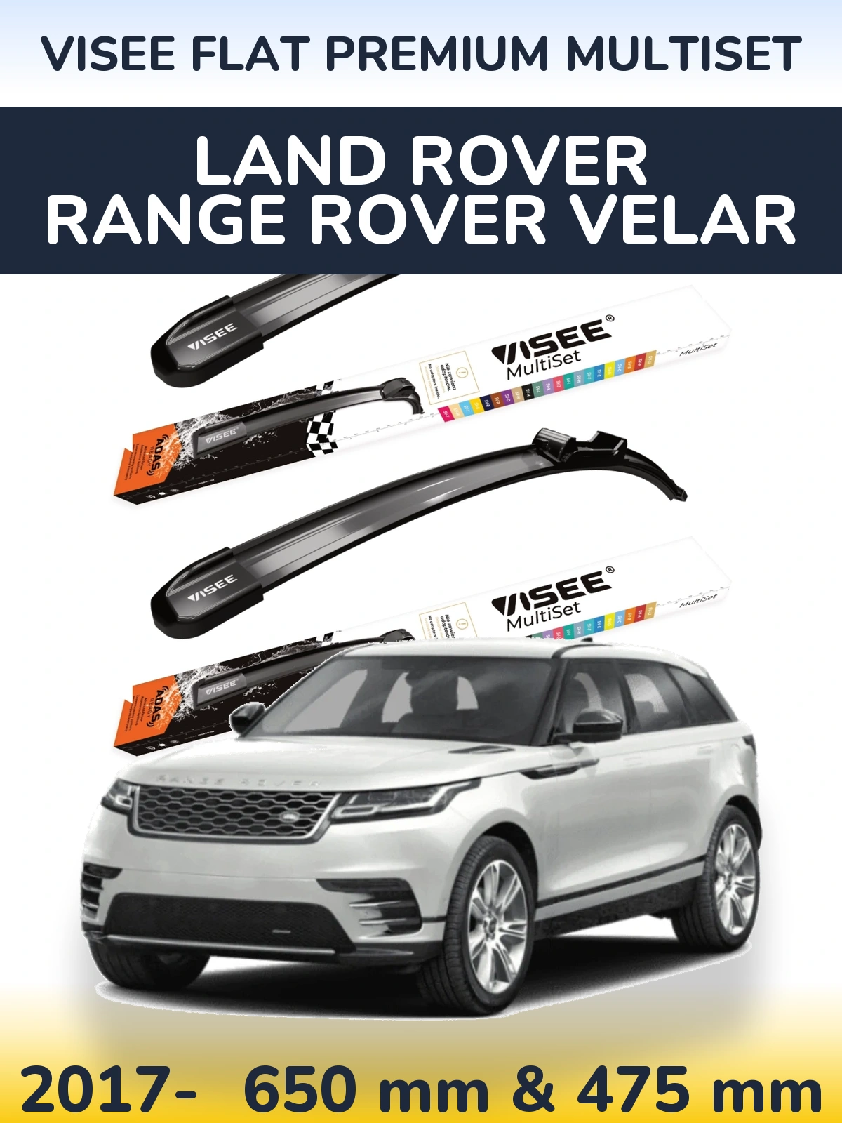 Komplet przednich wycieraczek VISEE FLAT PREMIUM MultiSet 650 & 475 mm do Land Rover Range Rover Velar 2017-2026