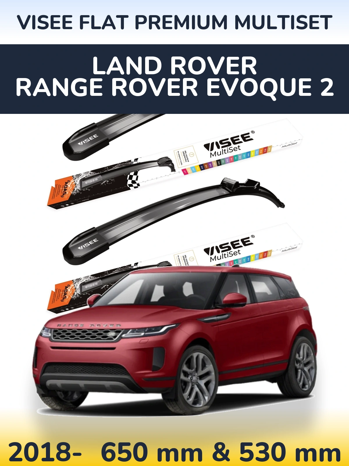 Komplet przednich wycieraczek VISEE FLAT PREMIUM MultiSet 650 & 530 mm do Land Rover Range Rover  Evoque 2 2018-2026