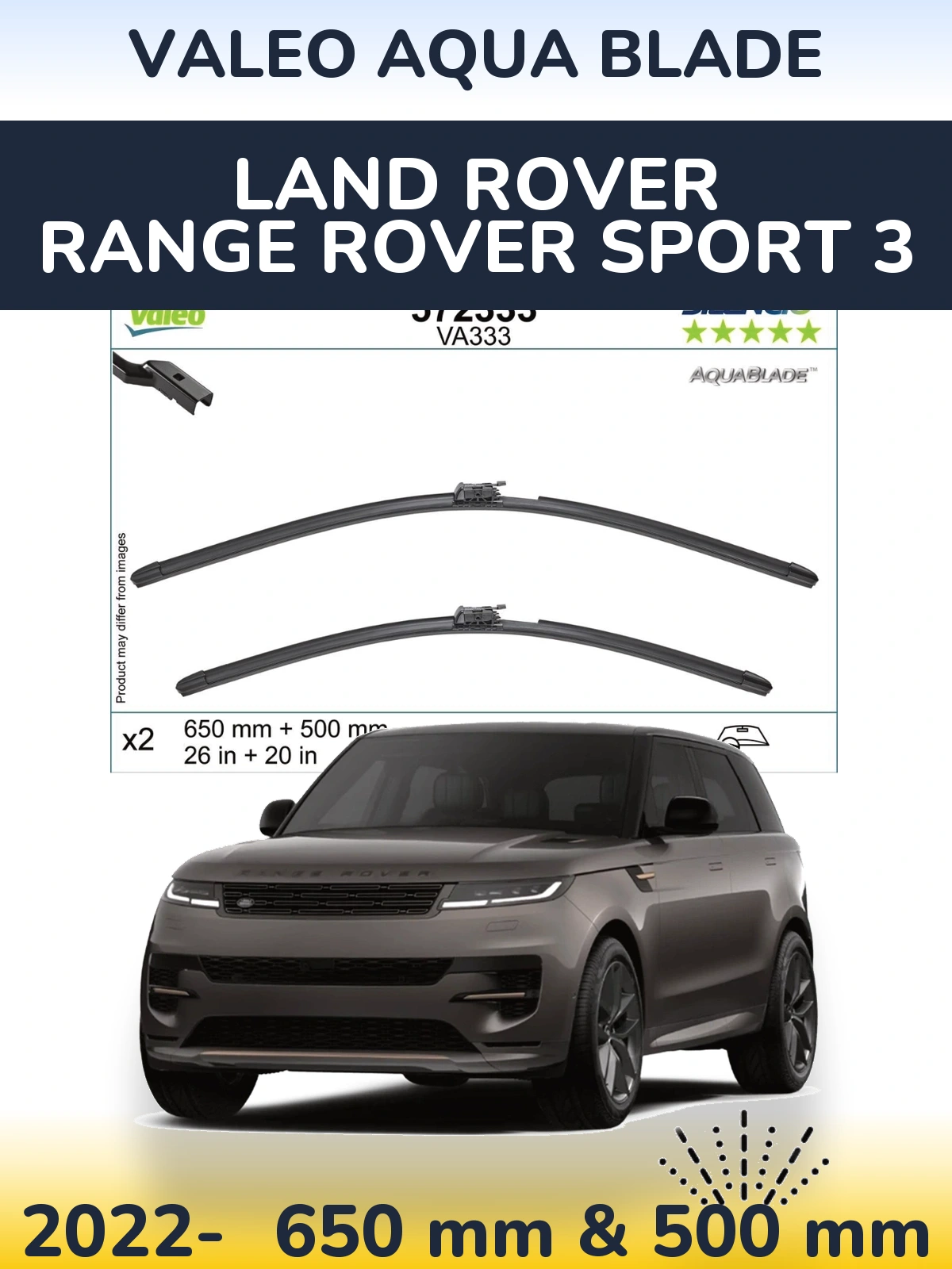 Komplet przednich wycieraczek Valeo Aqua Blade 650 & 500 mm do Land Rover Range Rover Sport 3 2022-2026