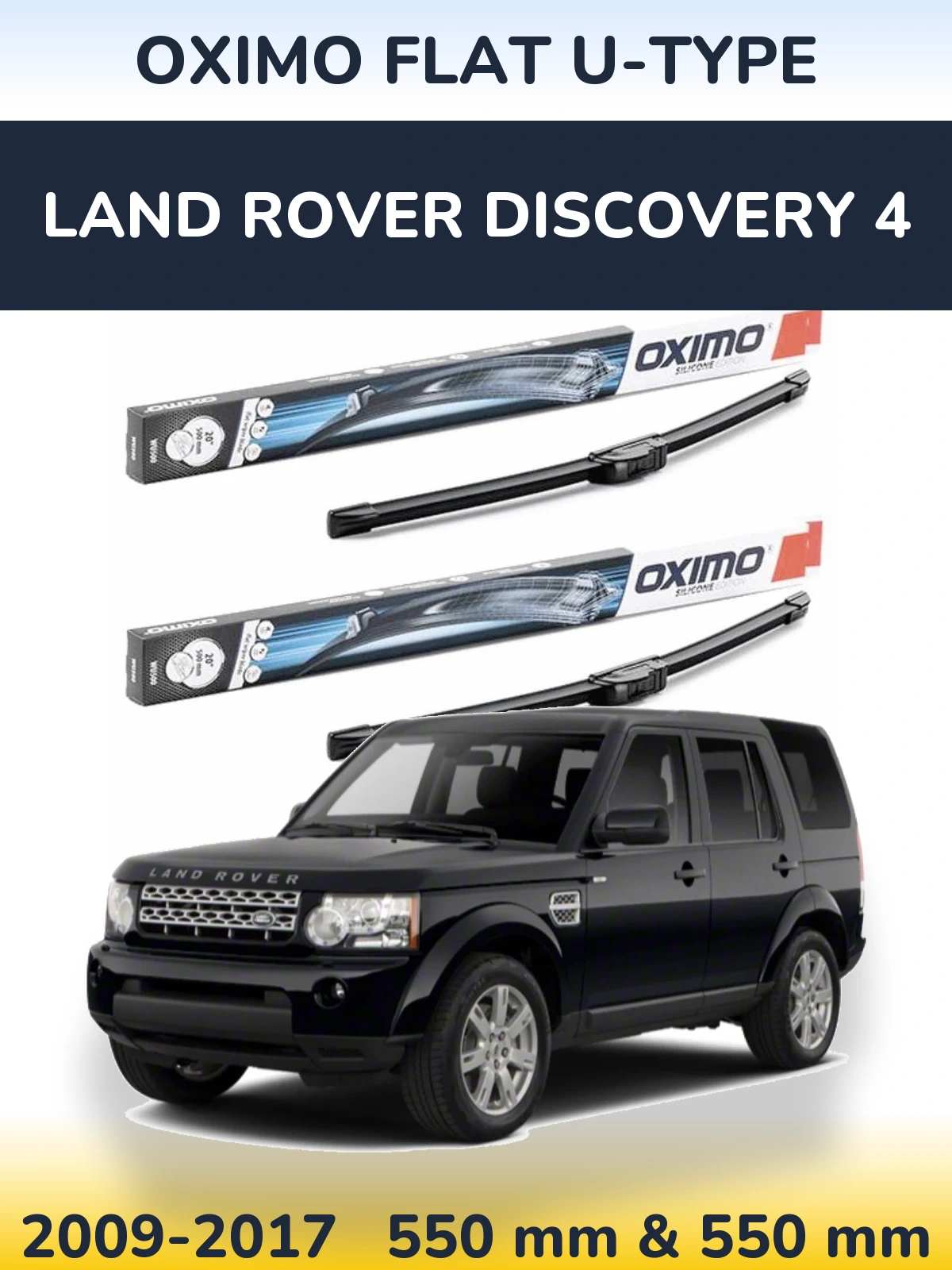 Front wiper blade set Oximo Flat U-type 550 & 550 mm for Land Rover Discovery 4 2009-2017