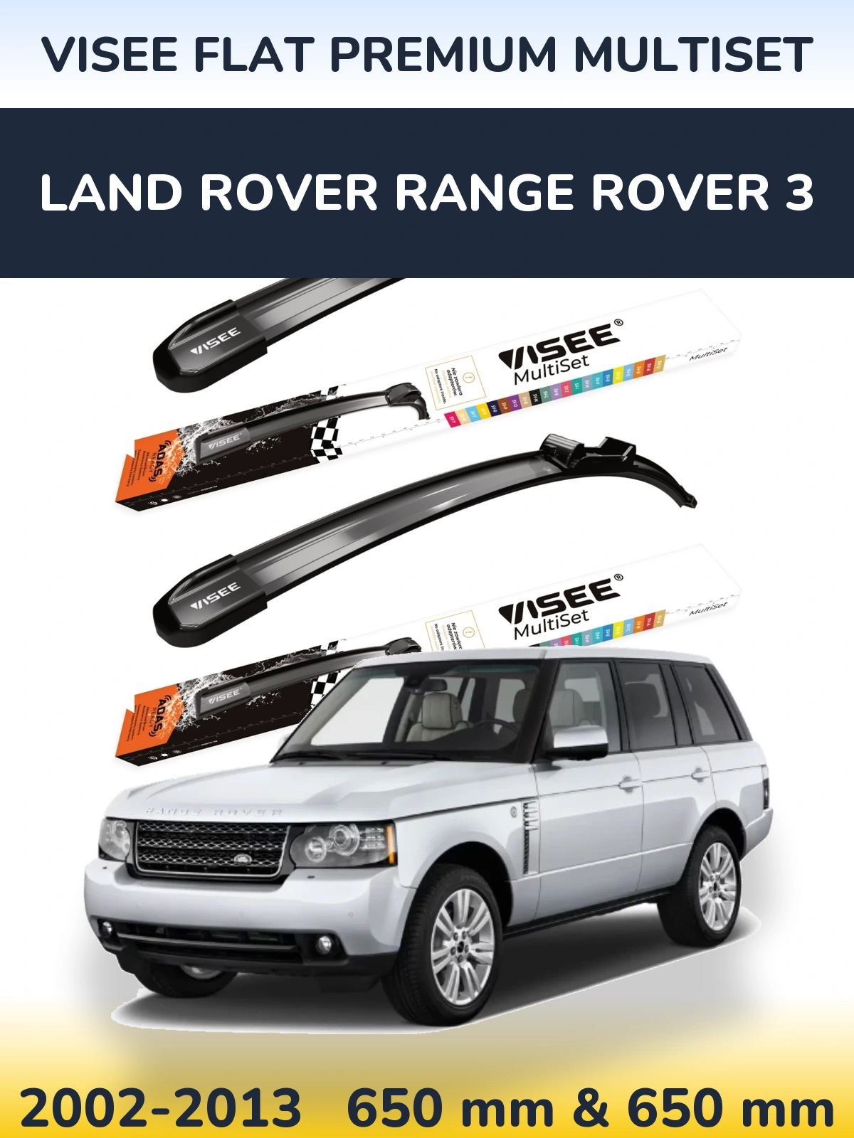 Komplet przednich wycieraczek VISEE FLAT PREMIUM MultiSet 650 & 650 mm do Land Rover Range Rover 3 2002-2013