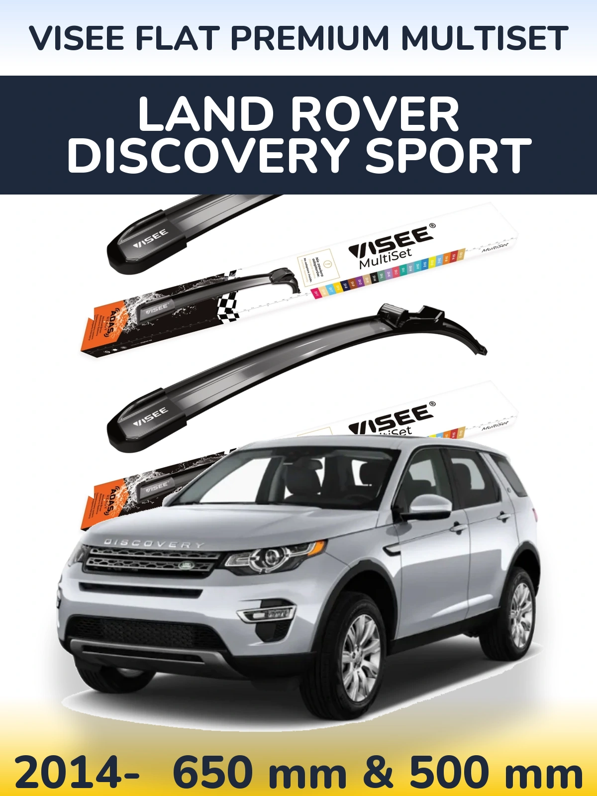 Комплект передних дворников VISEE FLAT PREMIUM MultiSet 650 & 500 мм для Land Rover Discovery Sport 2014-2026