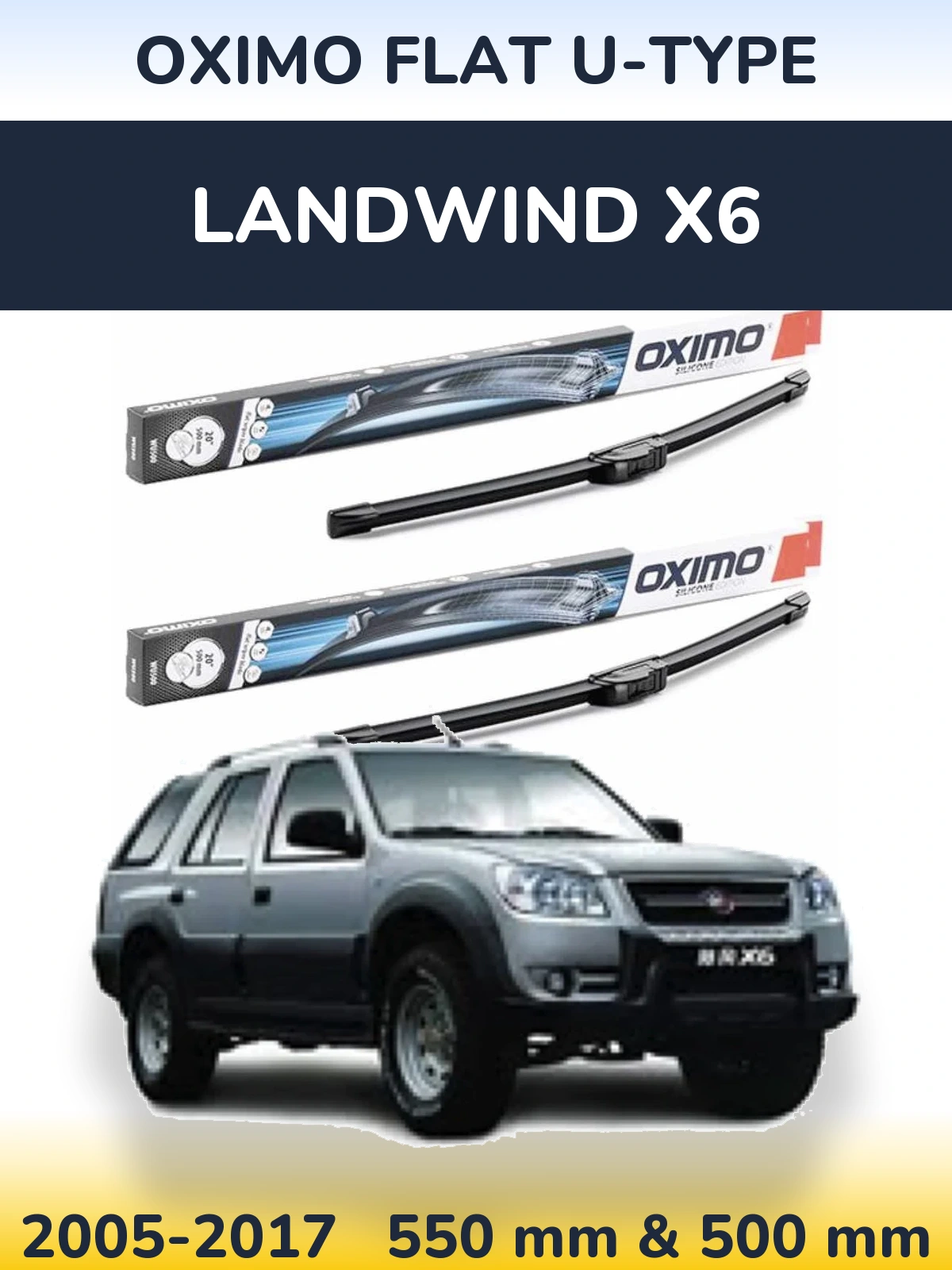 Front wiper blade set Oximo Flat U-type 550 & 500 mm for Landwind X6 2005-2017