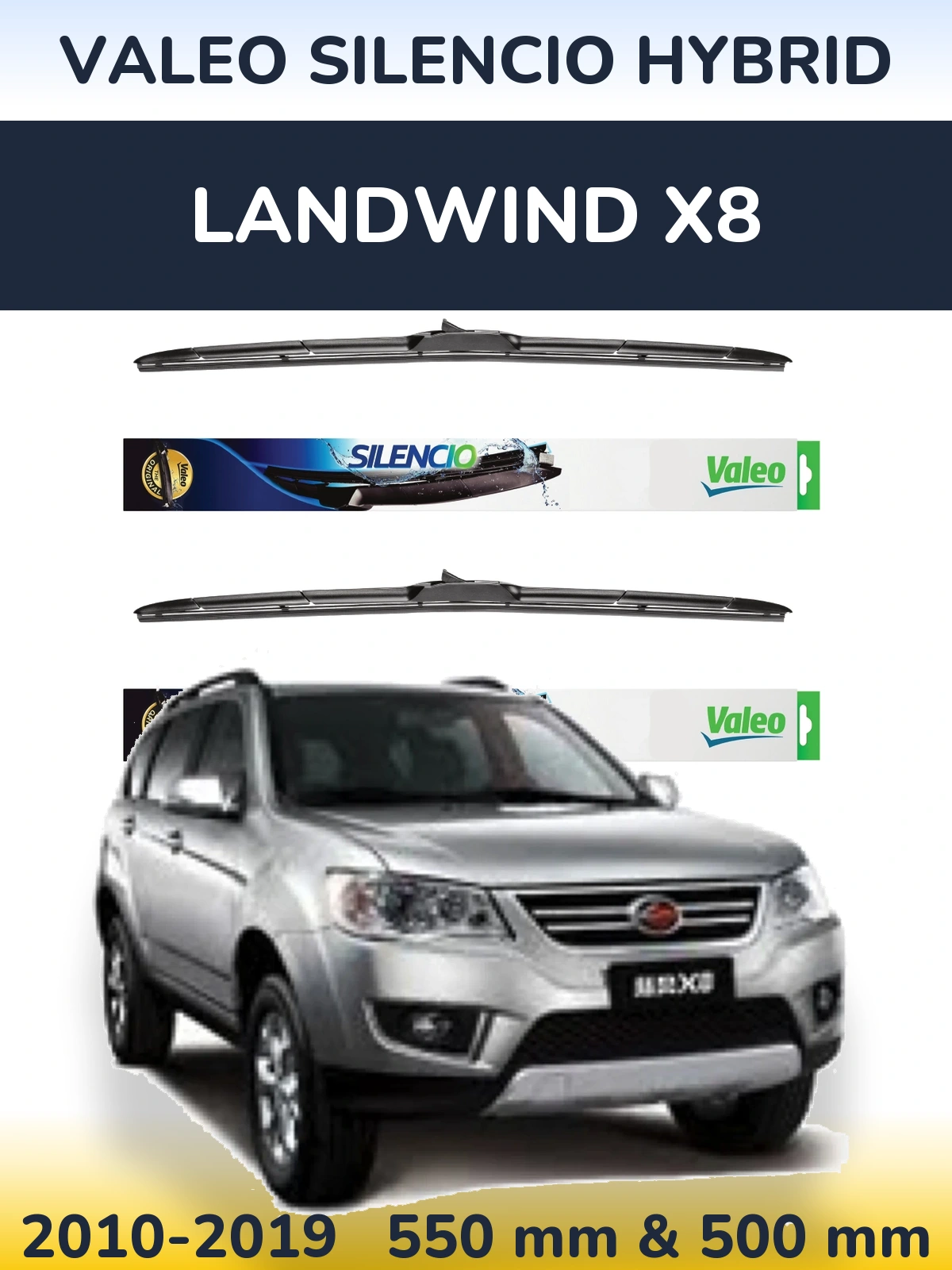 Komplet przednich wycieraczek Valeo Silencio Hybrid 550 & 500 mm do Landwind X8 2010-2019