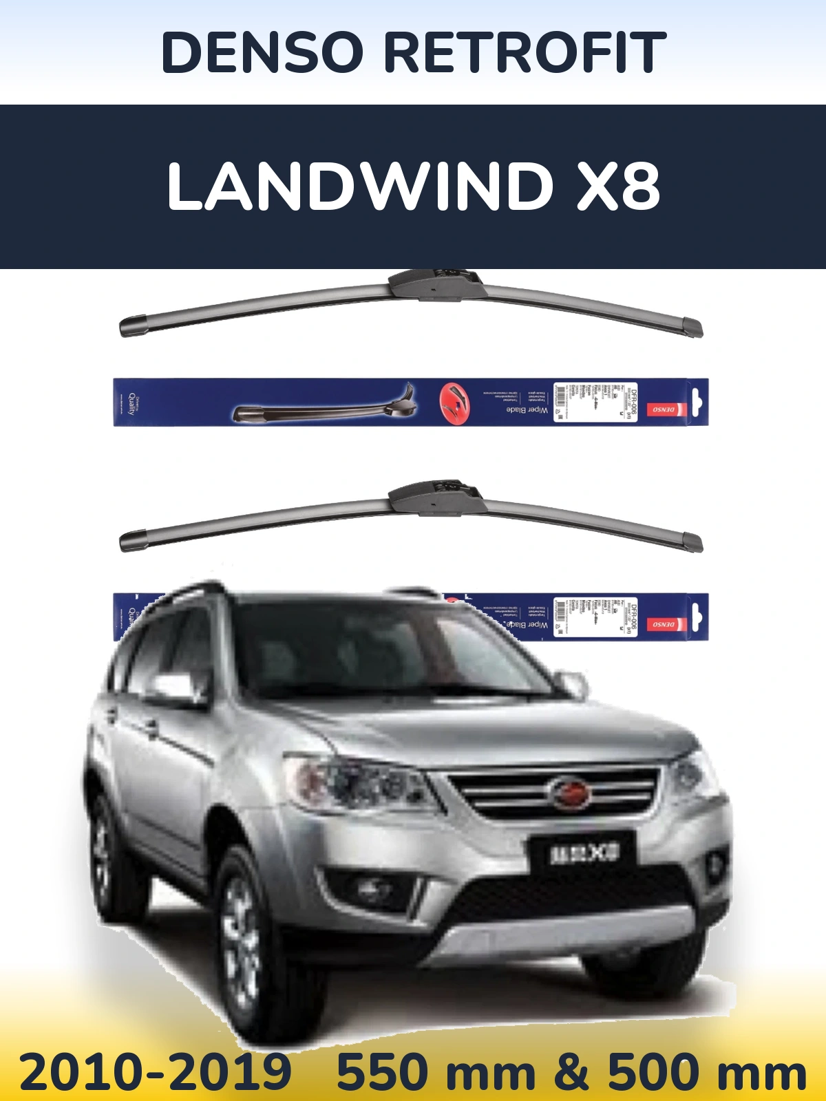 Komplet przednich wycieraczek Denso Retrofit 550 & 500 mm do Landwind X8 2010-2019