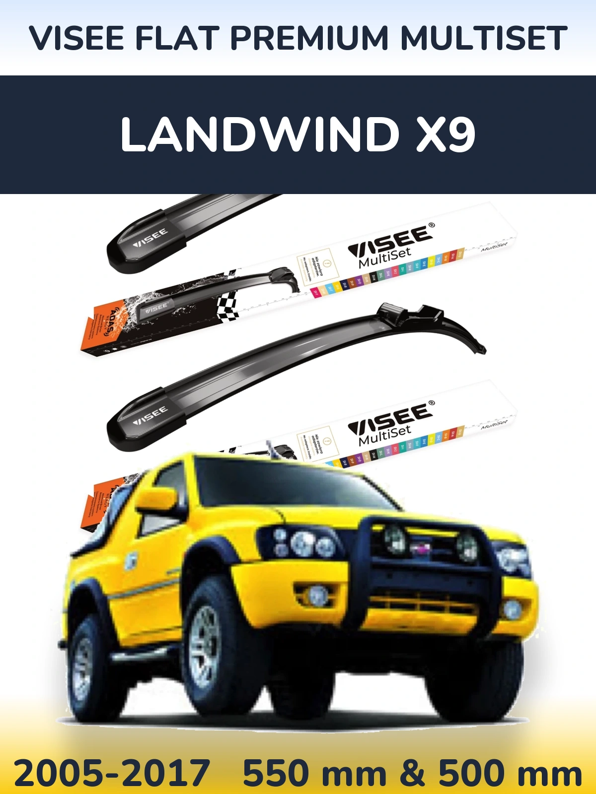Komplet przednich wycieraczek VISEE FLAT PREMIUM MultiSet 550 & 500 mm do Landwind X9 2005-2017