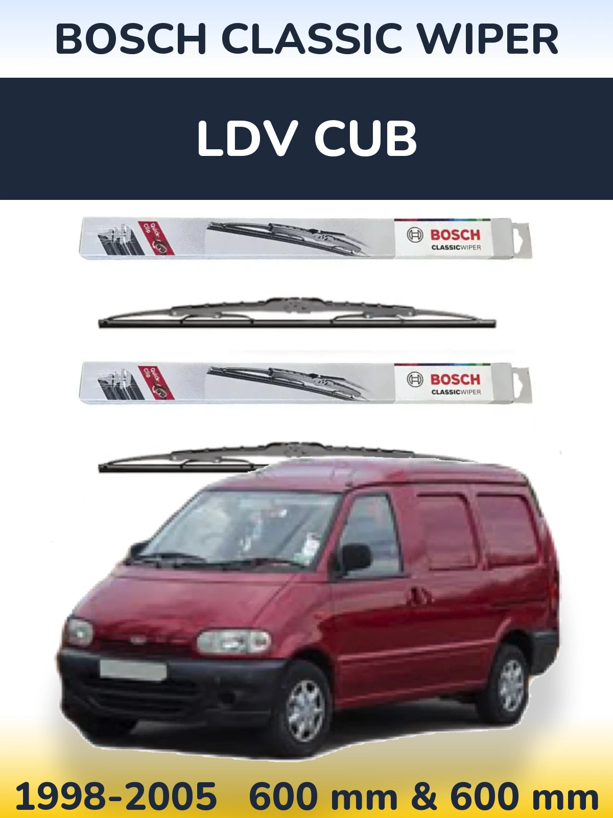 Комплект передніх щіток BOSCH Classic Wiper 600 & 600 мм для LDV Cub 1998-2005