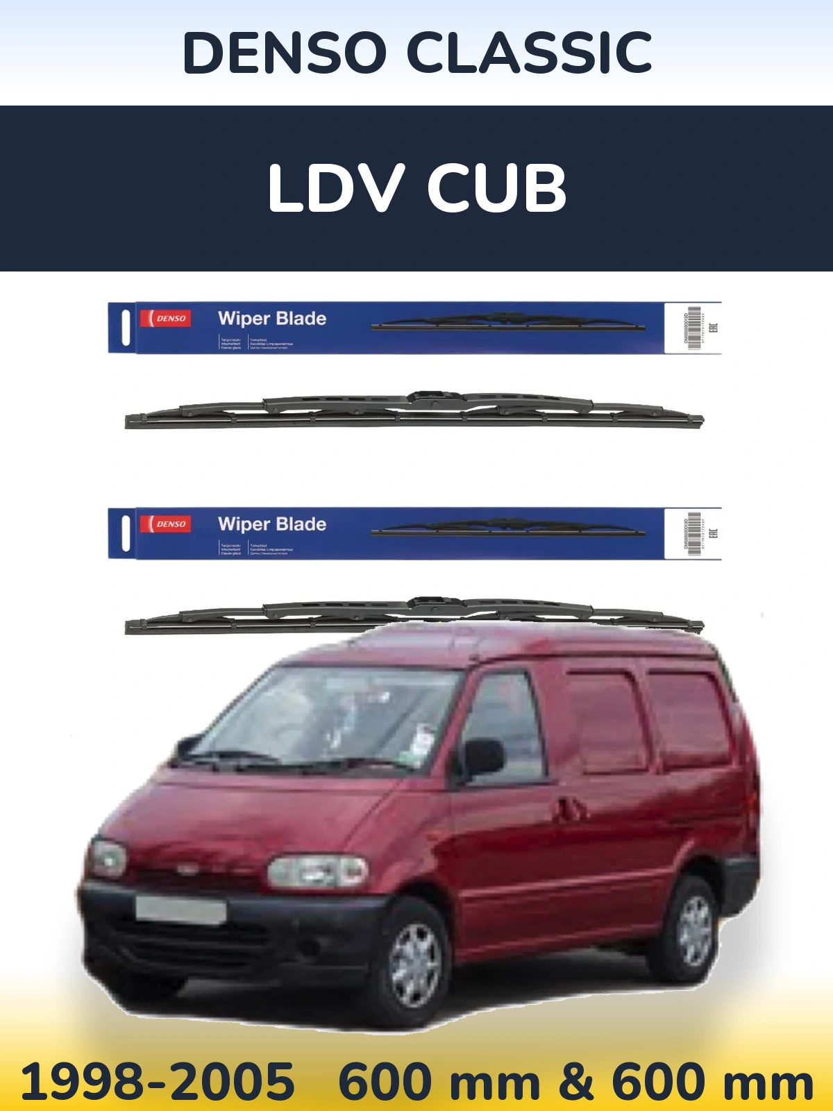 Front wiper blade set Denso Classic 600 & 600 mm for LDV Cub 1998-2005