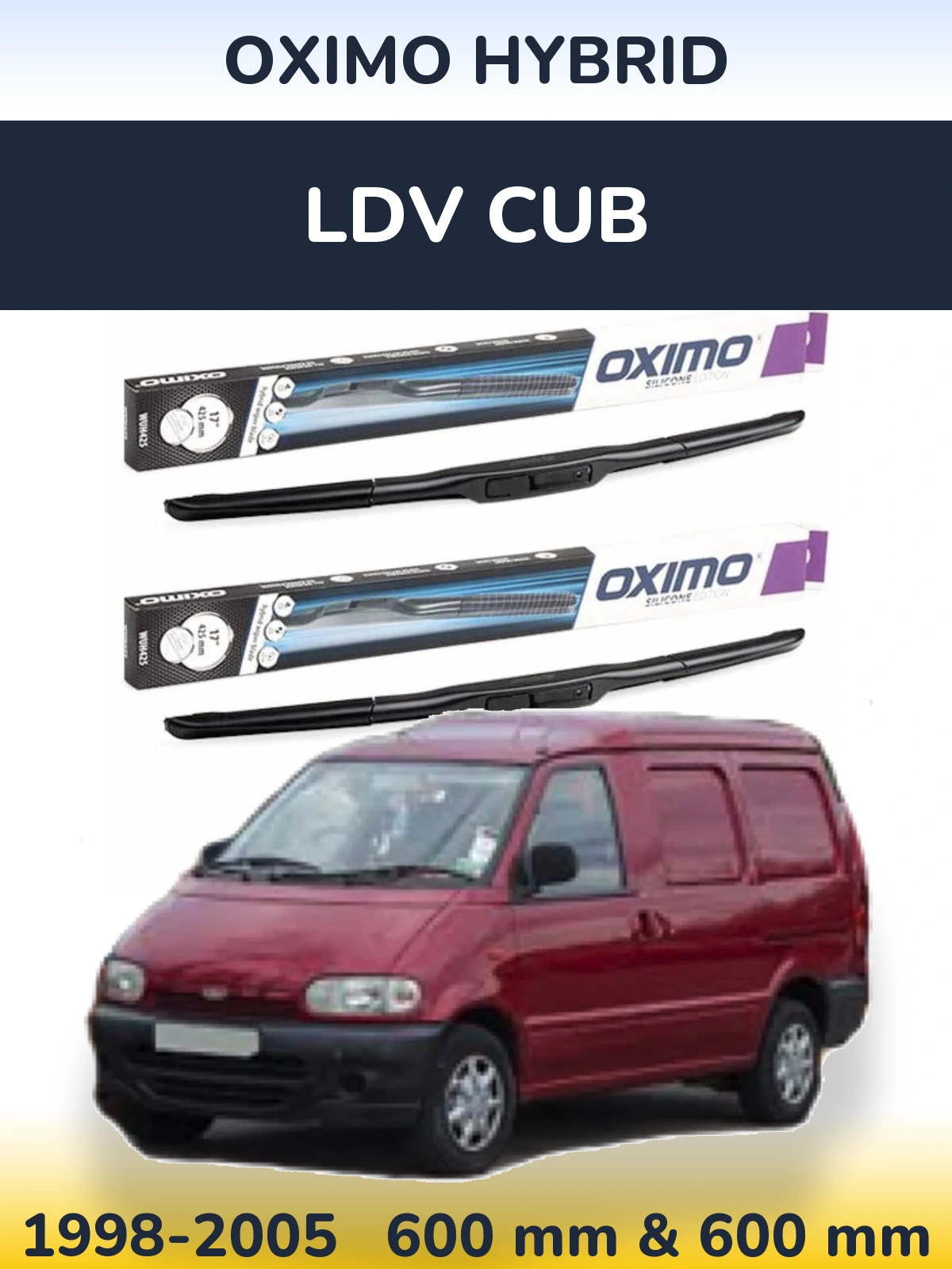 Комплект передних дворников Oximo Hybrid 600 & 600 мм для LDV Cub 1998-2005