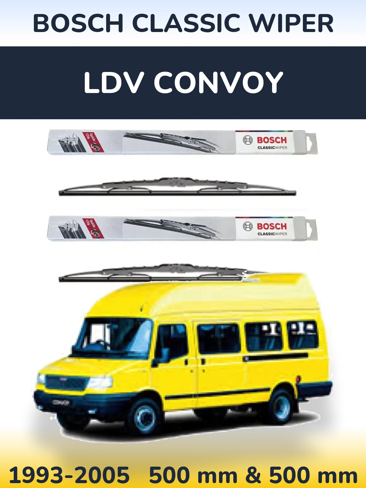 Комплект передних дворников BOSCH Classic Wiper 500 & 500 мм для LDV Convoy 1993-2005