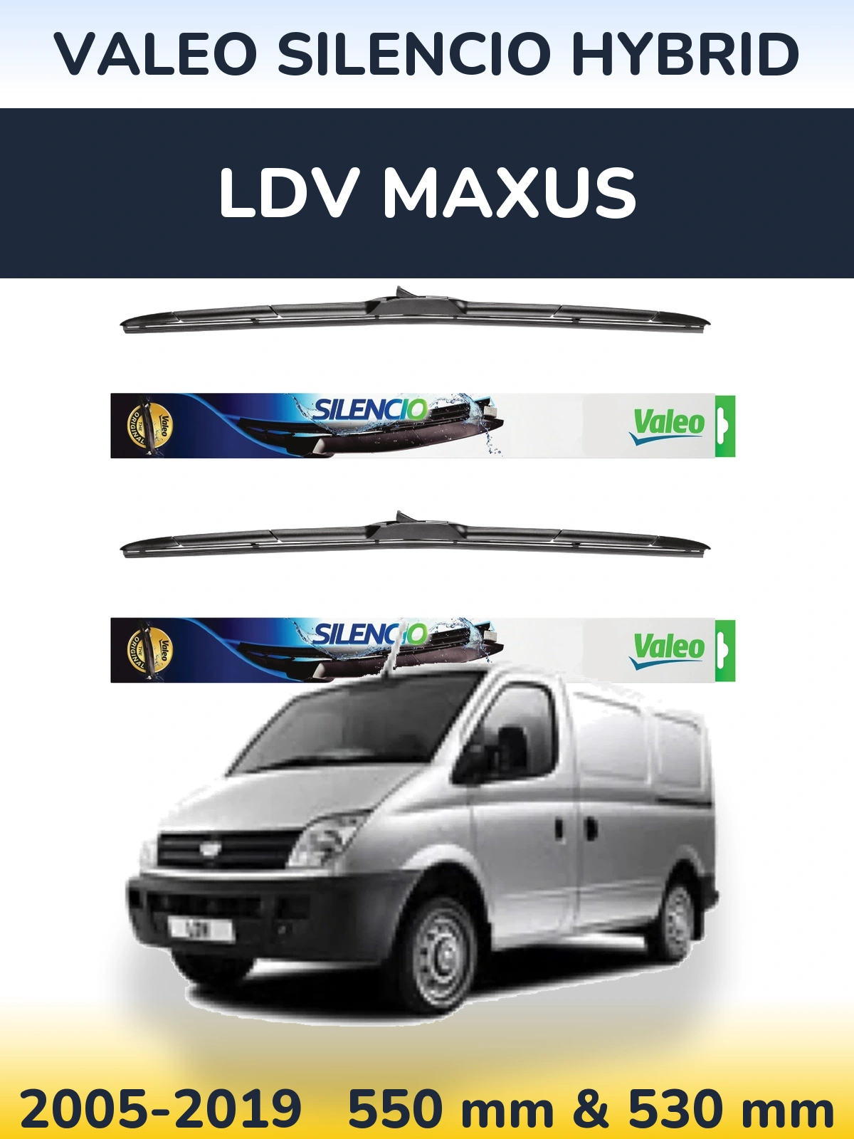 Комплект передних дворников Valeo Silencio Hybrid 550 & 530 мм для LDV Maxus 2005-2019