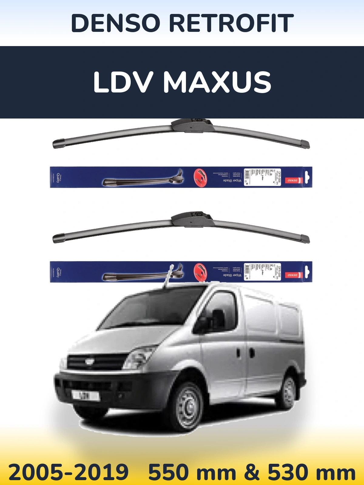 Комплект передних дворников Denso Retrofit 550 & 530 мм для LDV Maxus 2005-2019