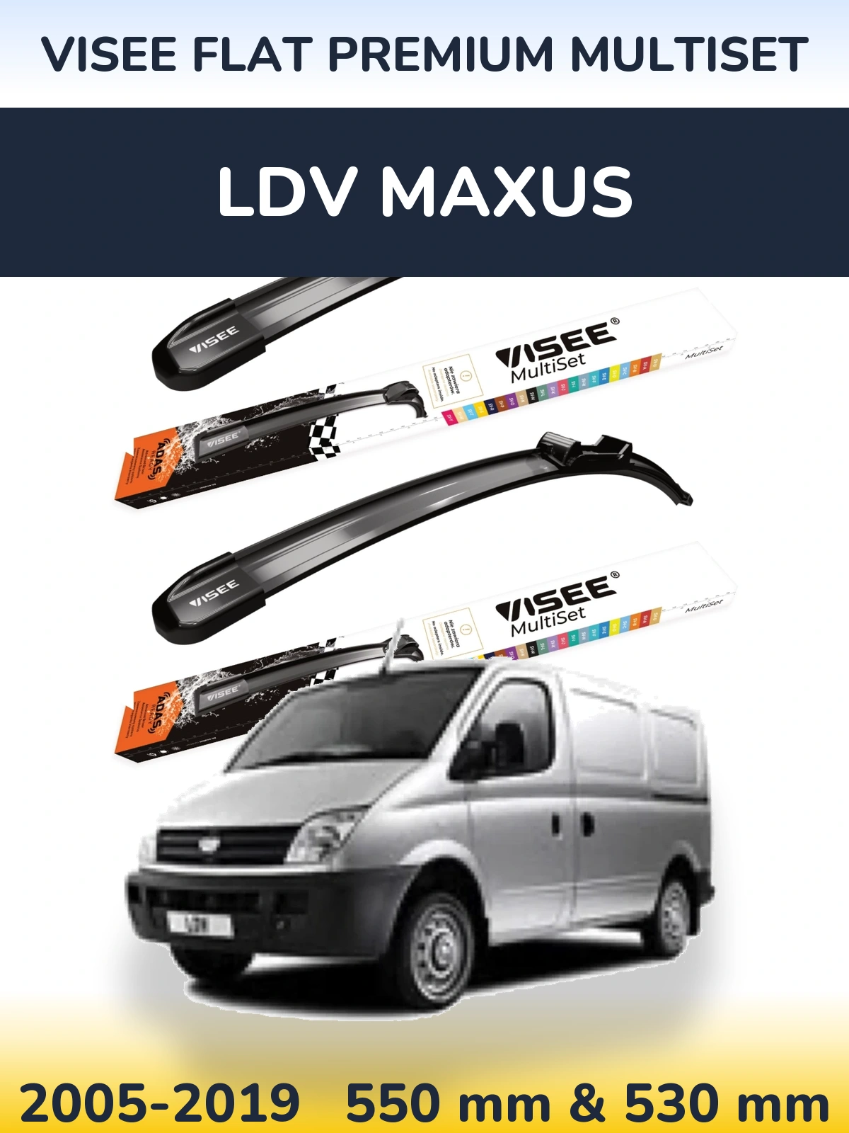 Комплект передних дворников VISEE FLAT PREMIUM MultiSet 550 & 530 мм для LDV Maxus 2005-2019