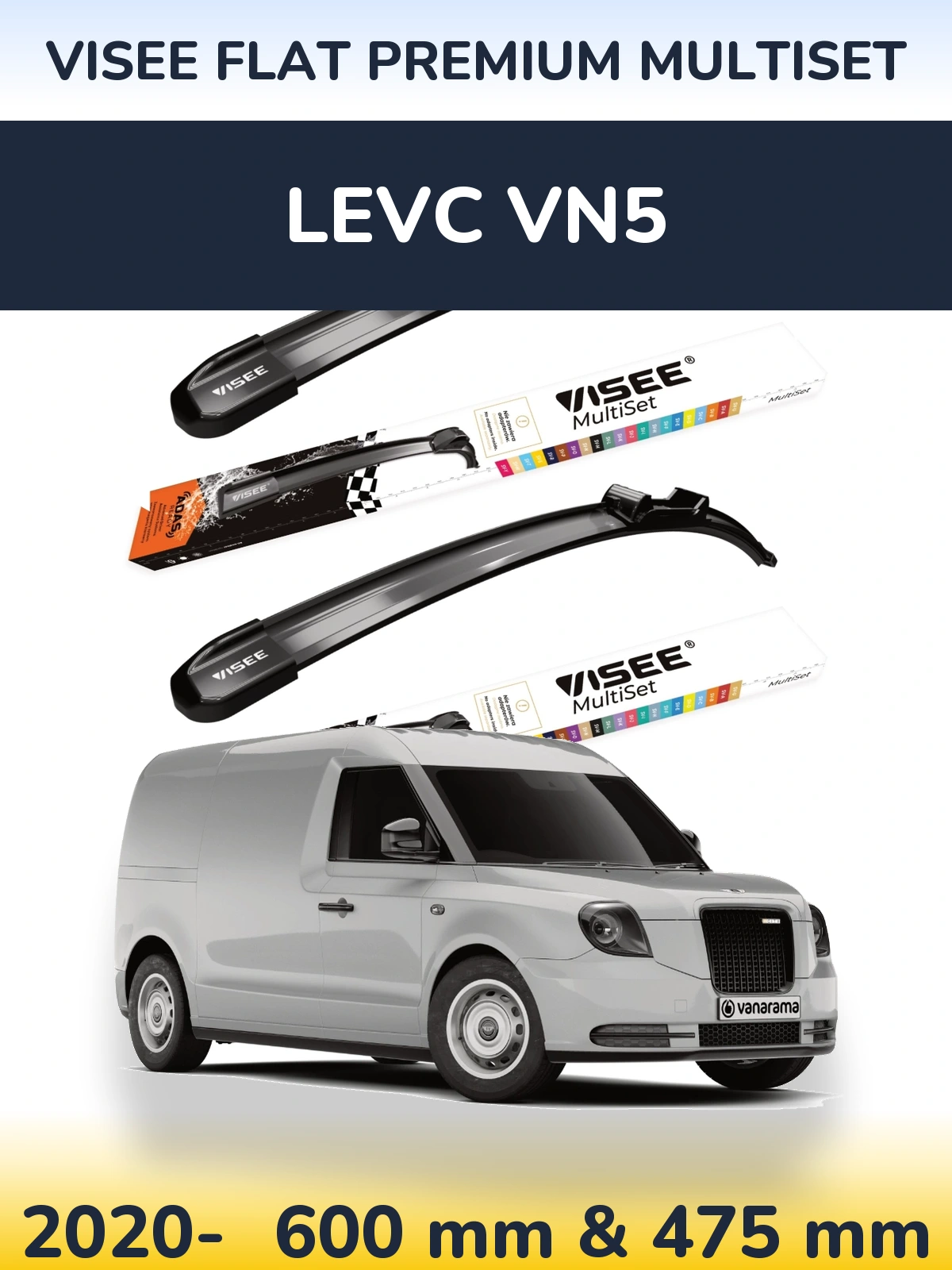 Komplet przednich wycieraczek VISEE FLAT PREMIUM MultiSet 600 & 475 mm do LEVC VN5 2020-2026