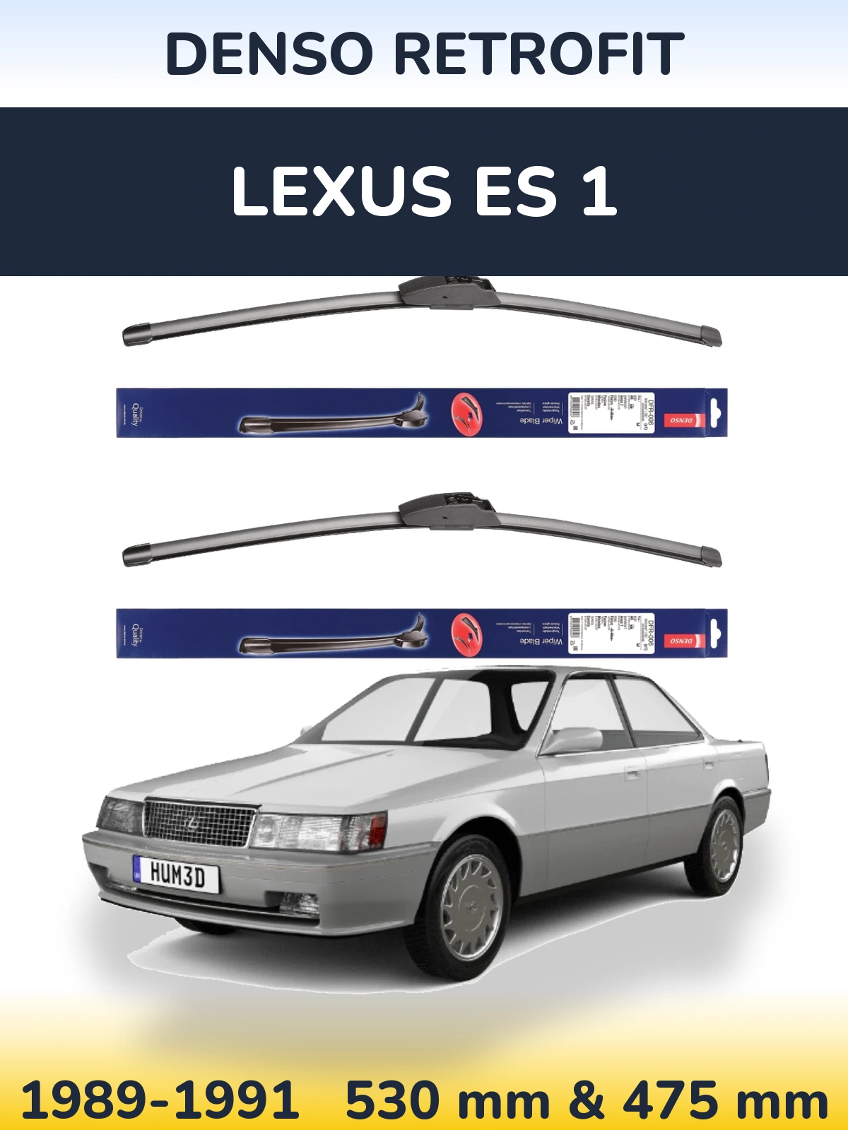 Komplet przednich wycieraczek Denso Retrofit 530 & 475 mm do Lexus ES 1 1989-1991