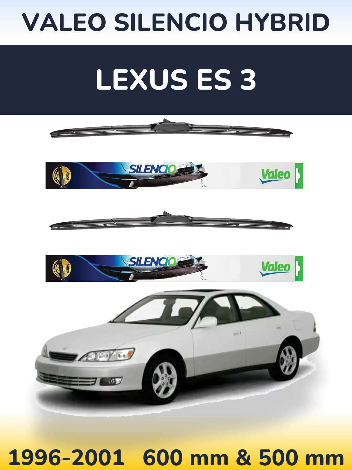 Komplet przednich wycieraczek Valeo Silencio Hybrid 600 & 500 mm do Lexus ES 3 1996-2001