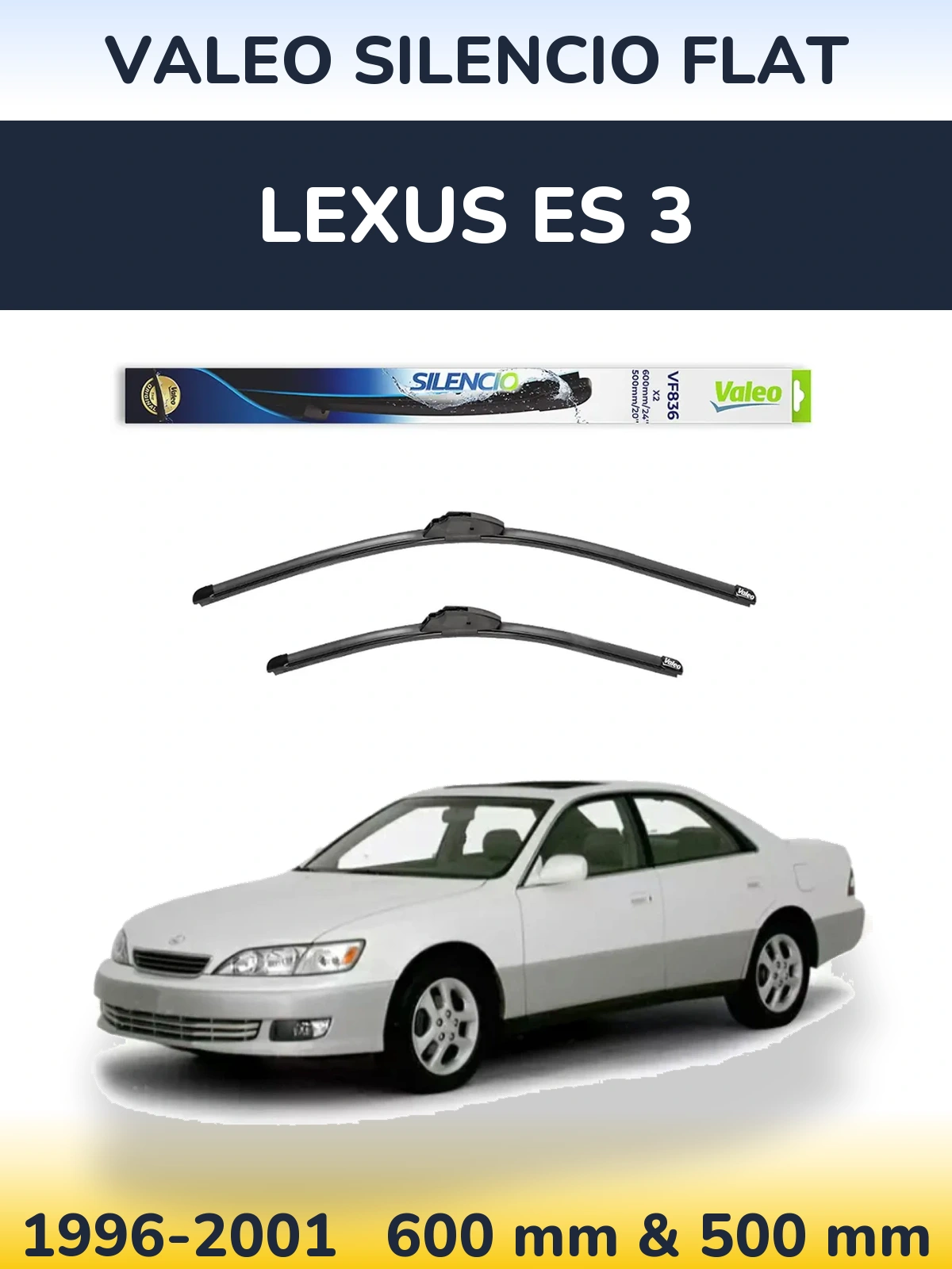 Komplet przednich wycieraczek Valeo Silencio Flat 600 & 500 mm do Lexus ES 3 1996-2001