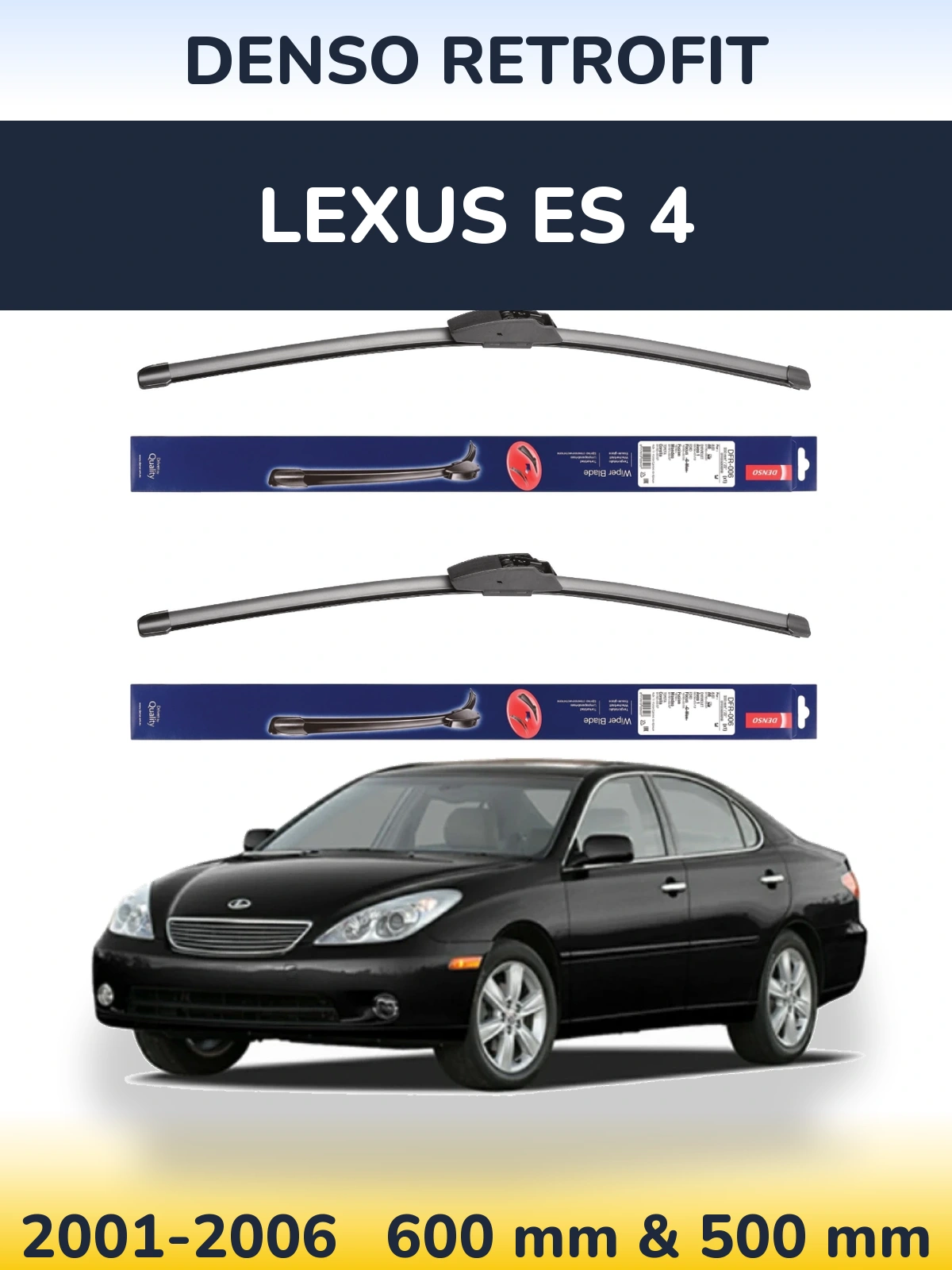 Front wiper blade set Denso Retrofit 600 & 500 mm for Lexus ES 4 2001-2006