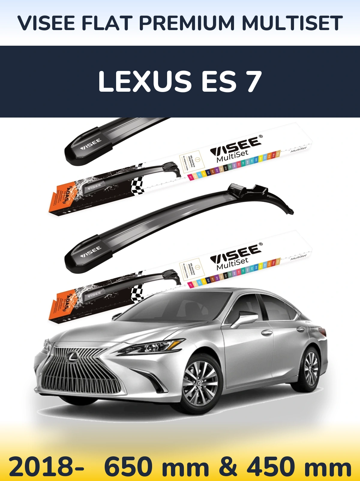 Komplet przednich wycieraczek VISEE FLAT PREMIUM MultiSet 650 & 450 mm do Lexus ES 7 2018-2026