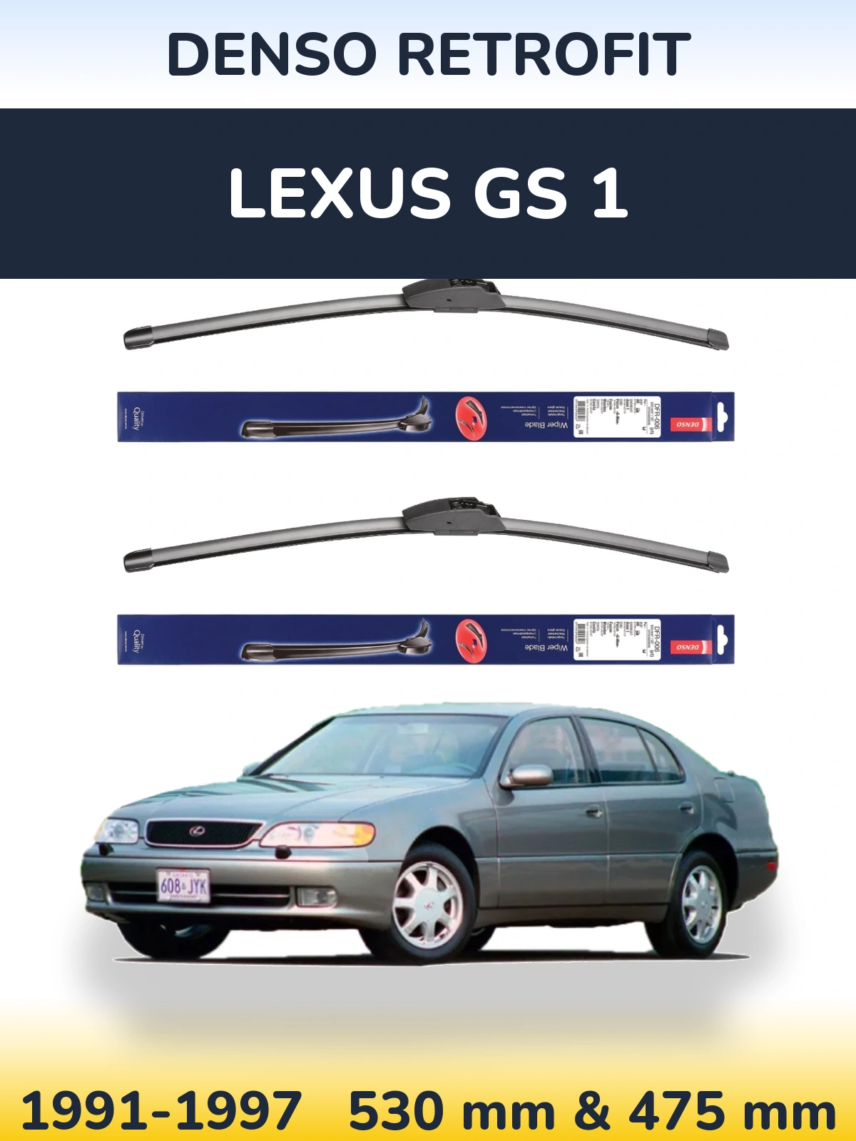 Komplet przednich wycieraczek Denso Retrofit 530 & 475 mm do Lexus GS 1 1991-1997