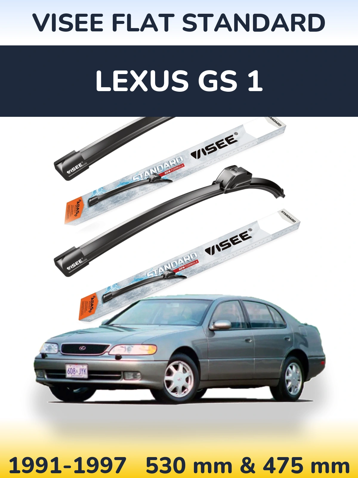 Komplet przednich wycieraczek VISEE FLAT STANDARD 530 & 475 mm do Lexus GS 1 1991-1997