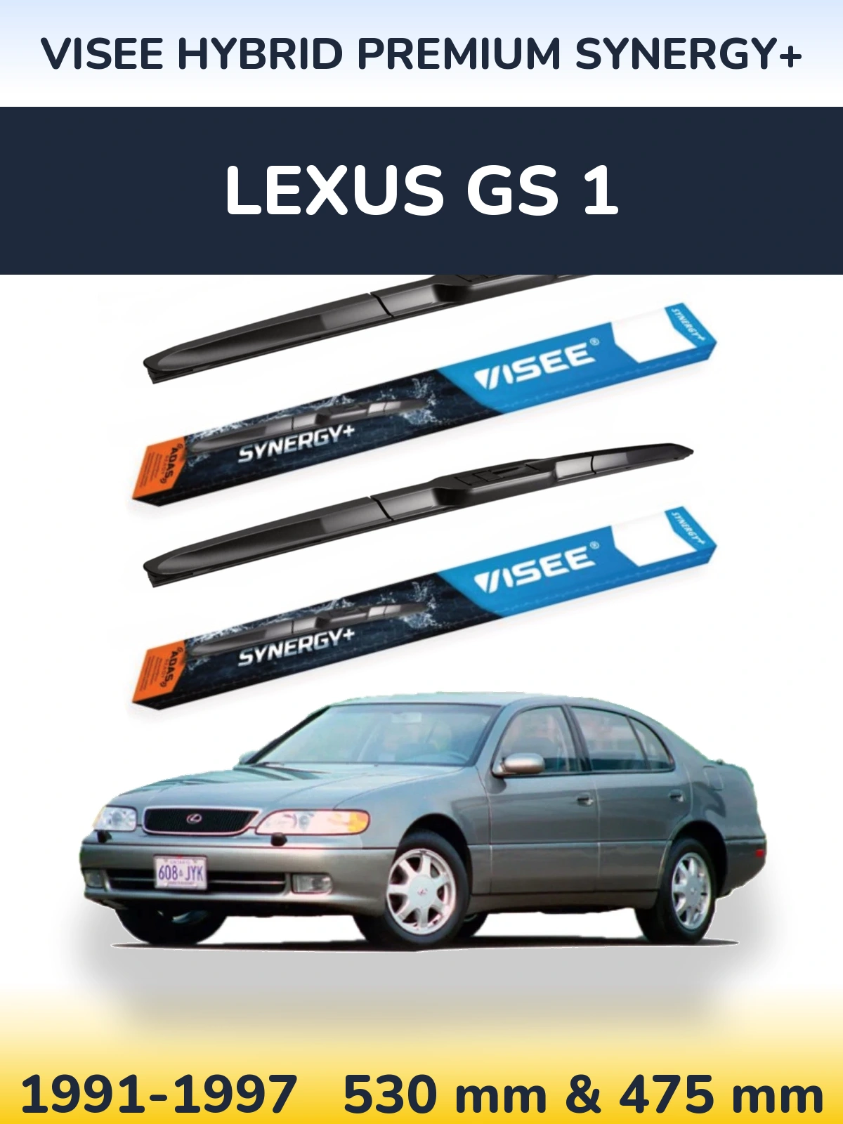 Front wiper blade set VISEE HYBRID PREMIUM SYNERGY+ 530 & 475 mm for Lexus GS 1 1991-1997