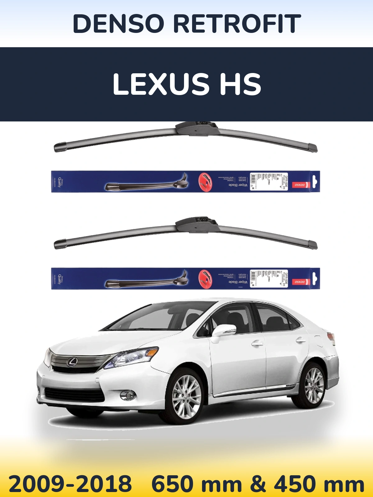 Komplet przednich wycieraczek Denso Retrofit 650 & 450 mm do Lexus HS 2009-2018
