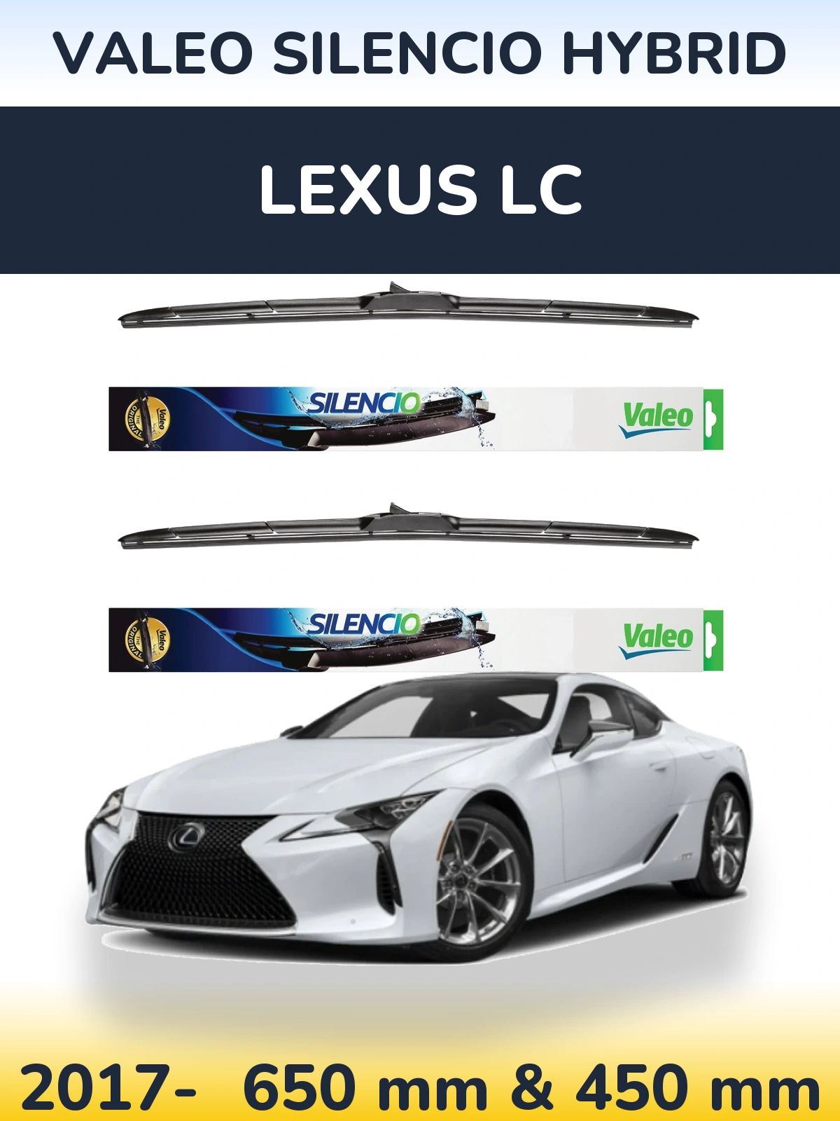 Комплект передних дворников Valeo Silencio Hybrid 650 & 450 мм для Lexus LC 2017-2026
