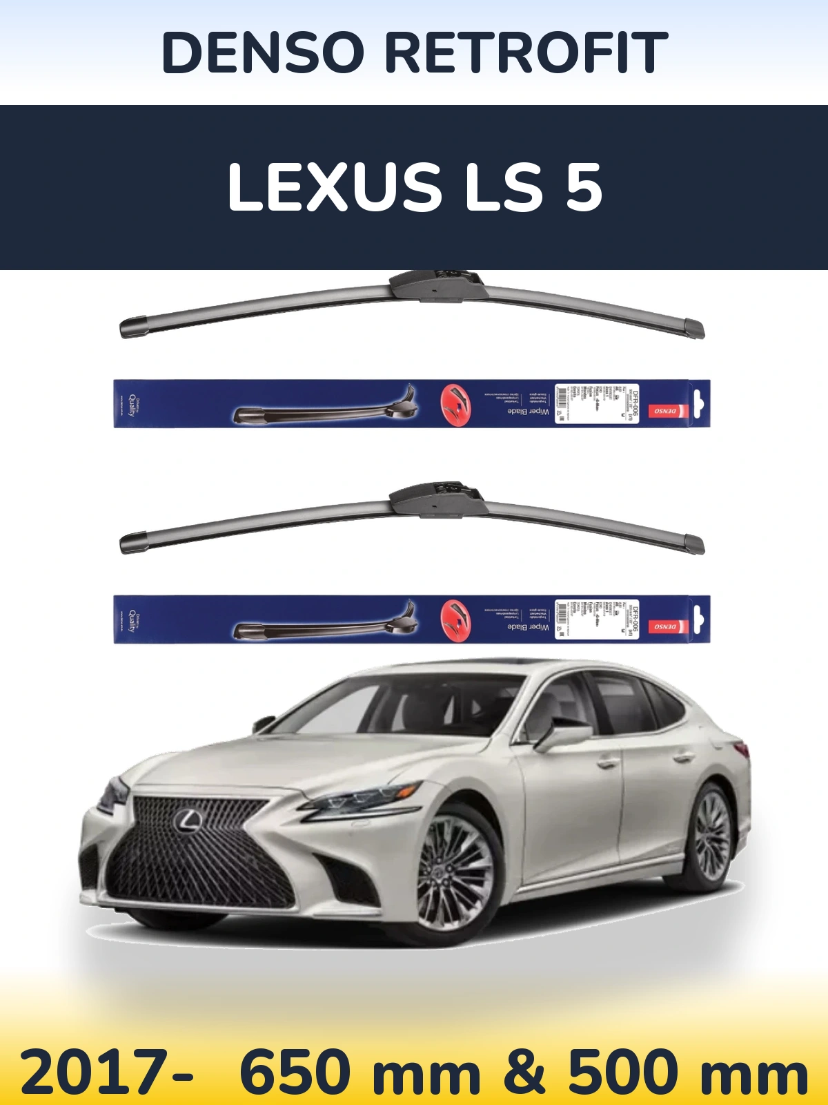 Komplet przednich wycieraczek Denso Retrofit 650 & 500 mm do Lexus LS 5 2017-2026