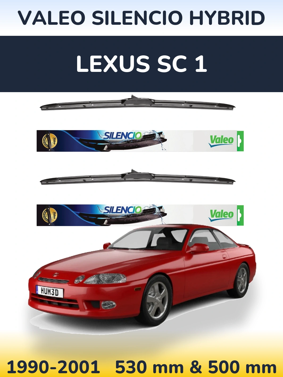Komplet przednich wycieraczek Valeo Silencio Hybrid 530 & 500 mm do Lexus SC 1 1990-2001