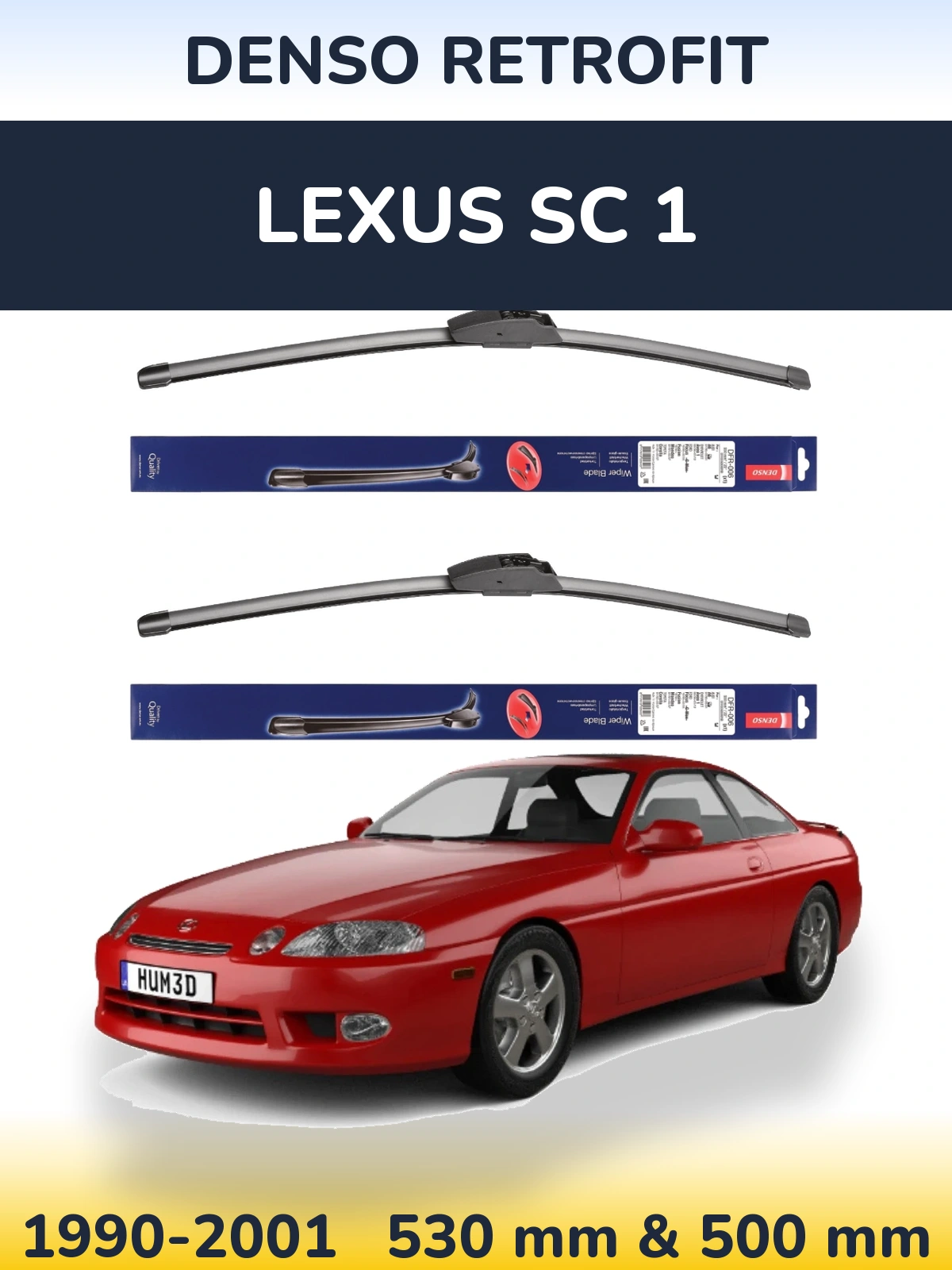 Komplet przednich wycieraczek Denso Retrofit 530 & 500 mm do Lexus SC 1 1990-2001