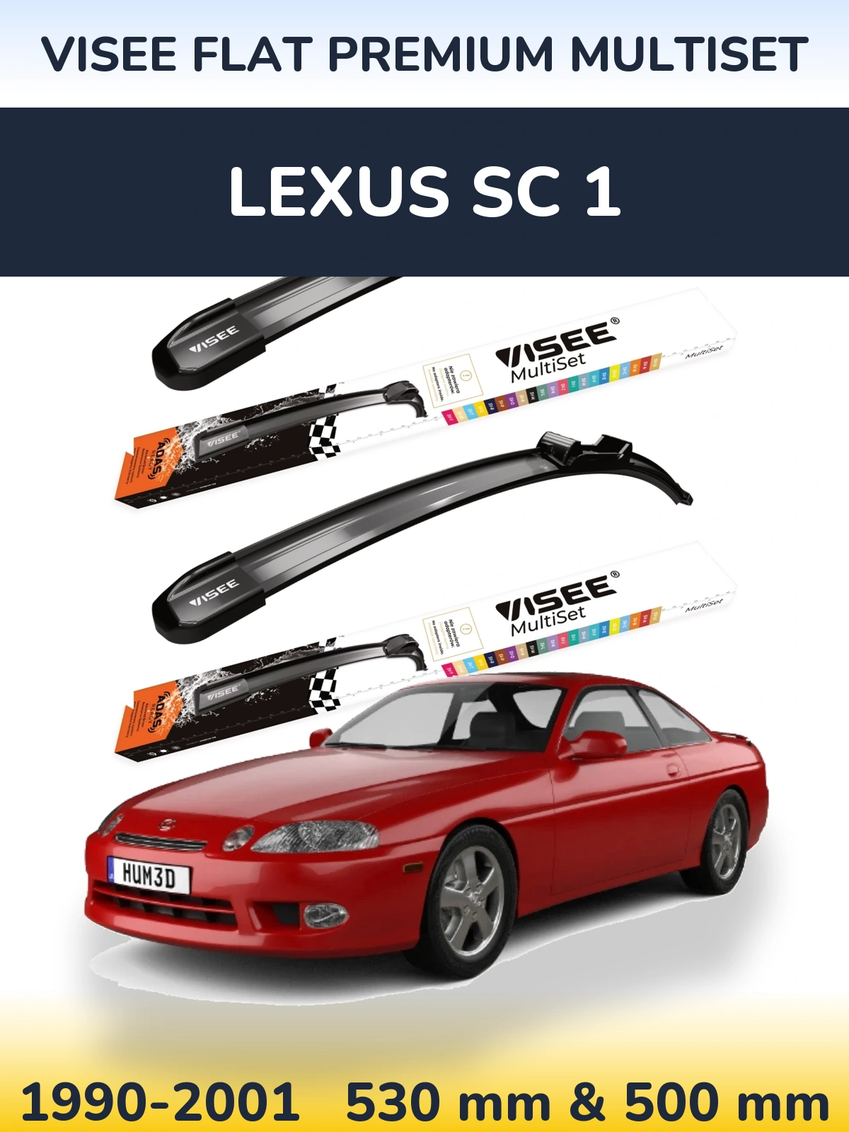 Komplet przednich wycieraczek VISEE FLAT PREMIUM MultiSet 530 & 500 mm do Lexus SC 1 1990-2001